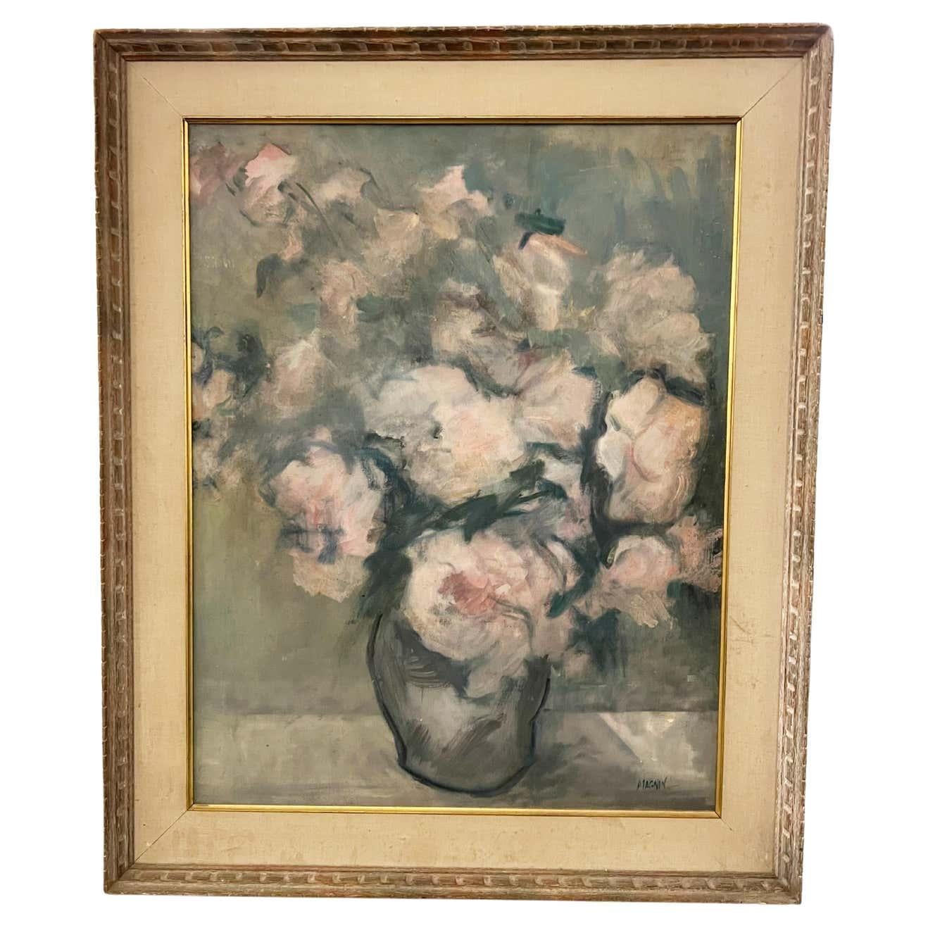 Oil on Canvas of a Bouquet of Roses Signed Magnin - Painting by Unknown
