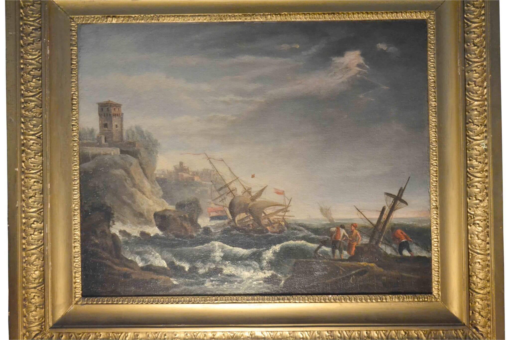 Oil on Canvas of a Shipwreck After Vernet - Painting by Unknown