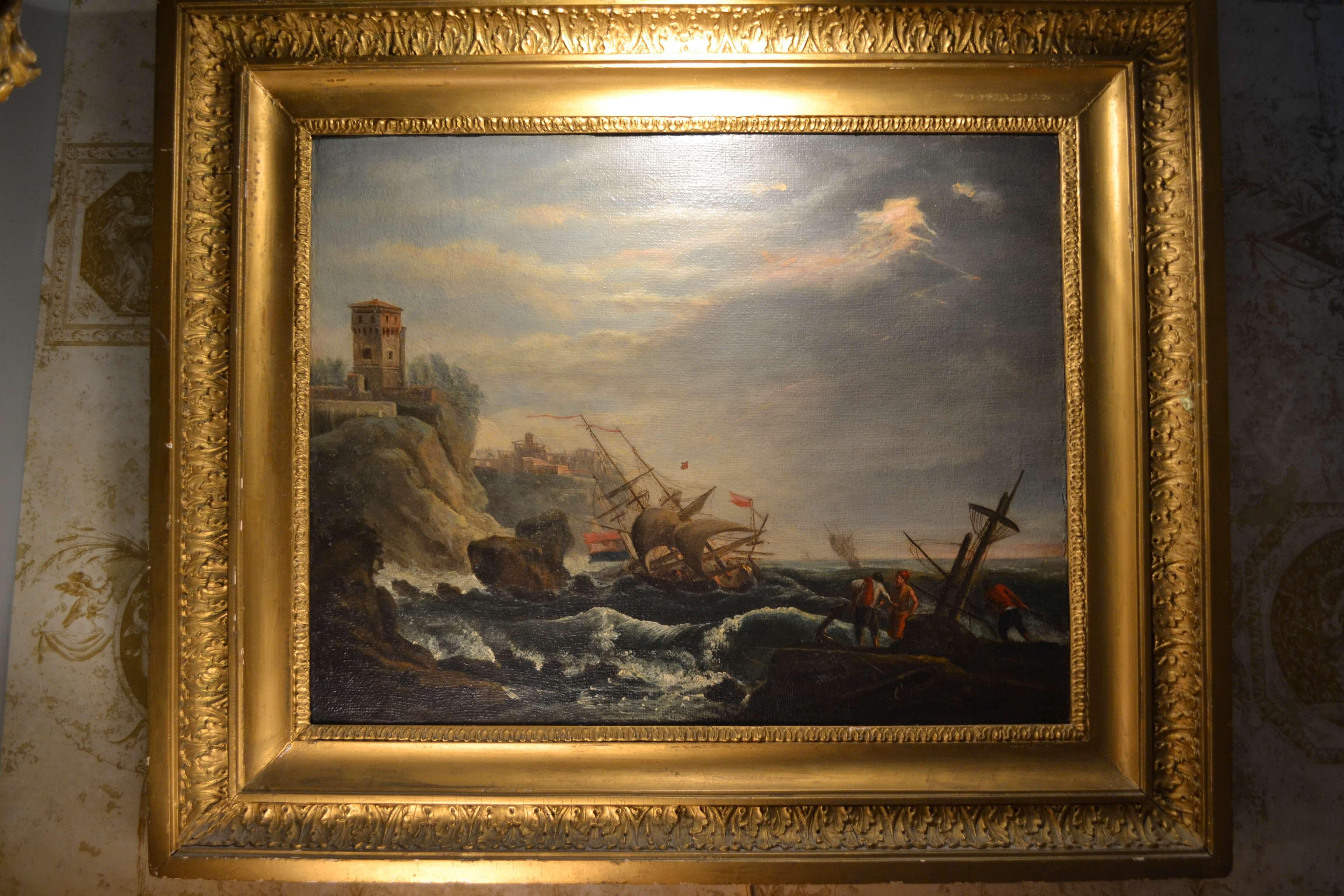 Oil on Canvas of a Shipwreck After Vernet - Gray Landscape Painting by Unknown