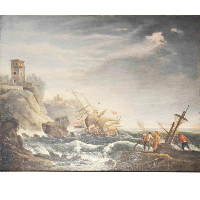 Unknown Landscape Painting - Oil on Canvas of a Shipwreck After Vernet