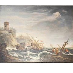 Antique Oil on Canvas of a Shipwreck After Vernet