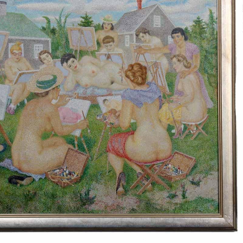 Peinture à l'huile sur toile de pointillisme représentant des femmes nues en vente 1