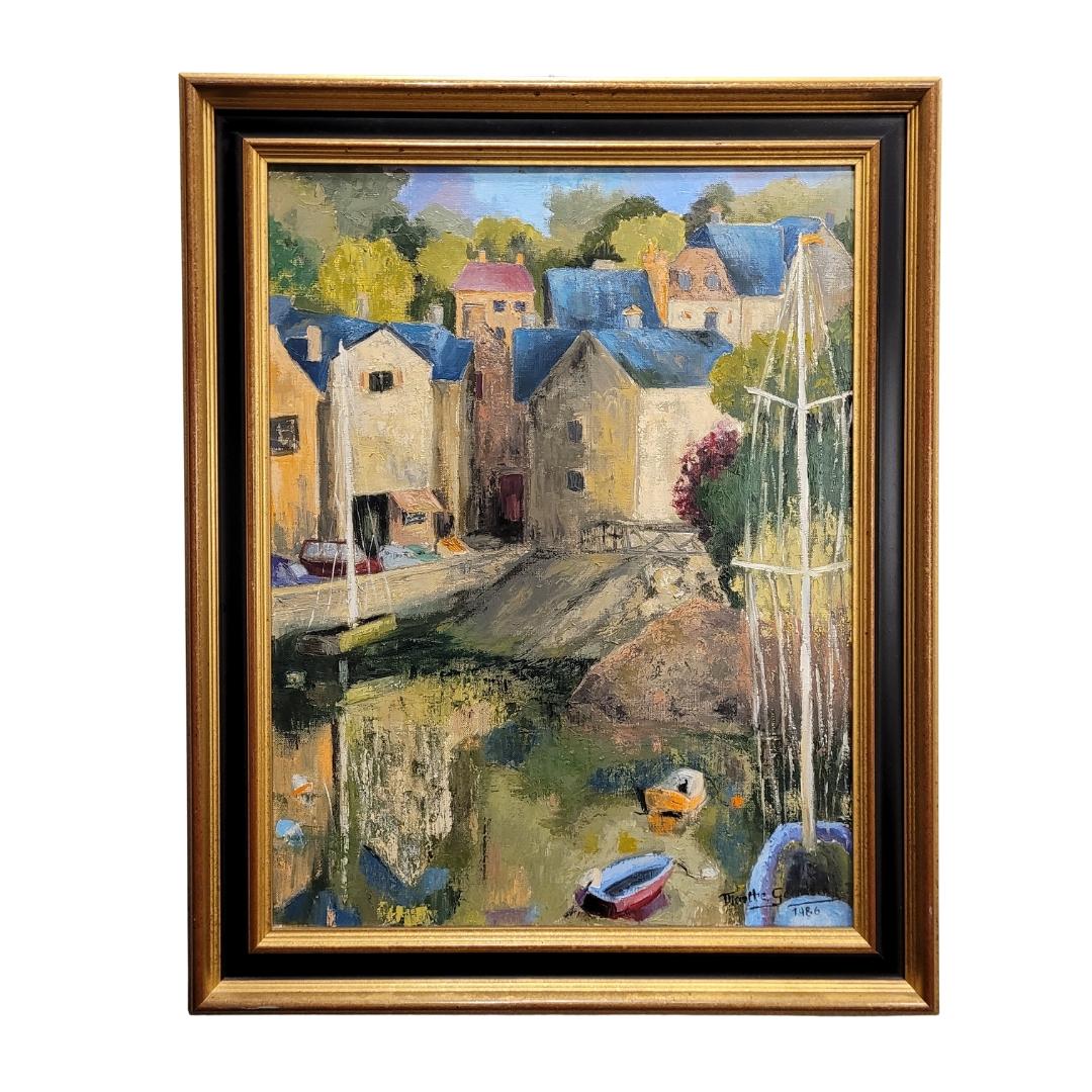 Olio su tela Post-impressionismo L'aven au port Marthe Germain Francia - Painting di Unknown
