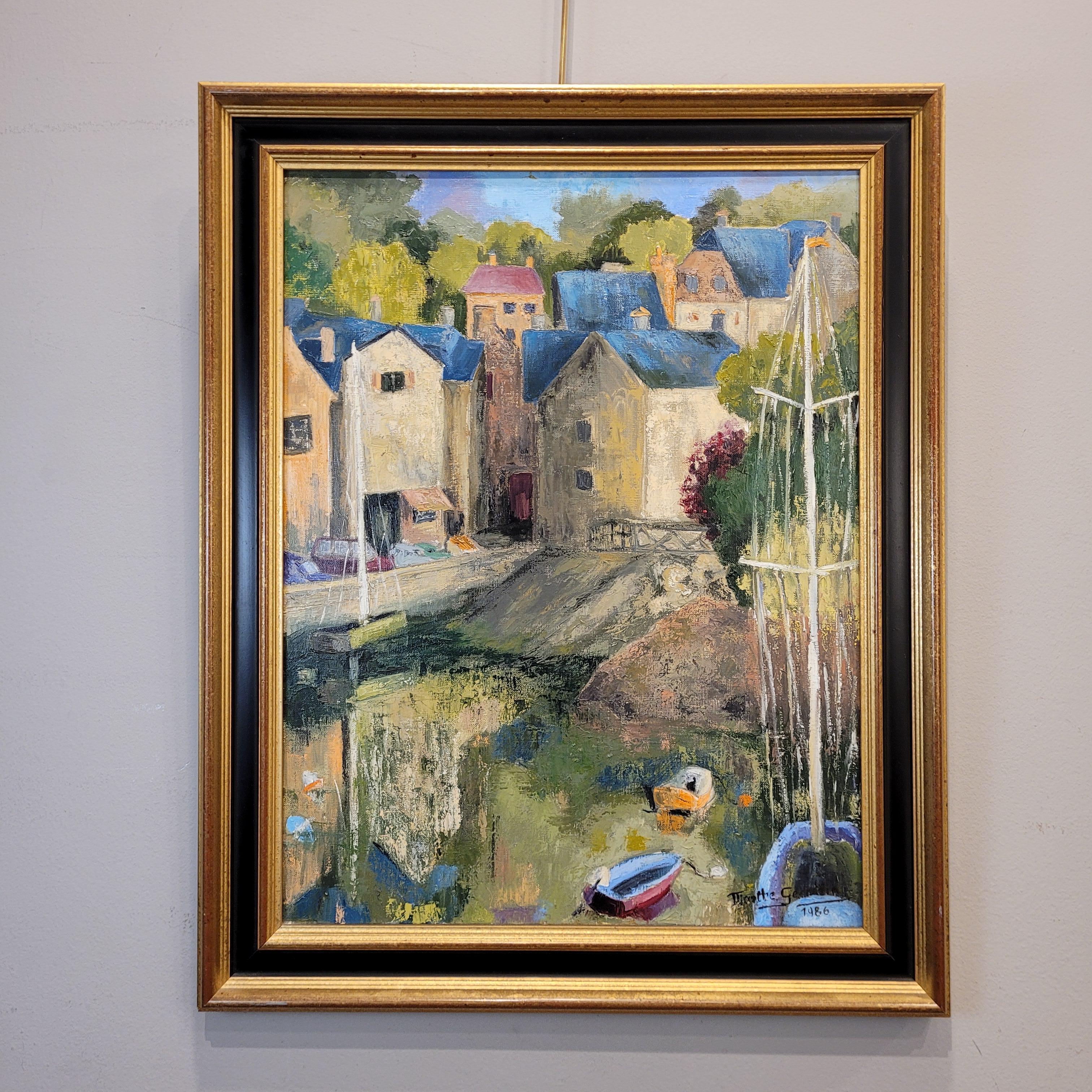 Olio su tela Post-impressionismo L'aven au port Marthe Germain Francia - Landscape Painting Marrone di Unknown