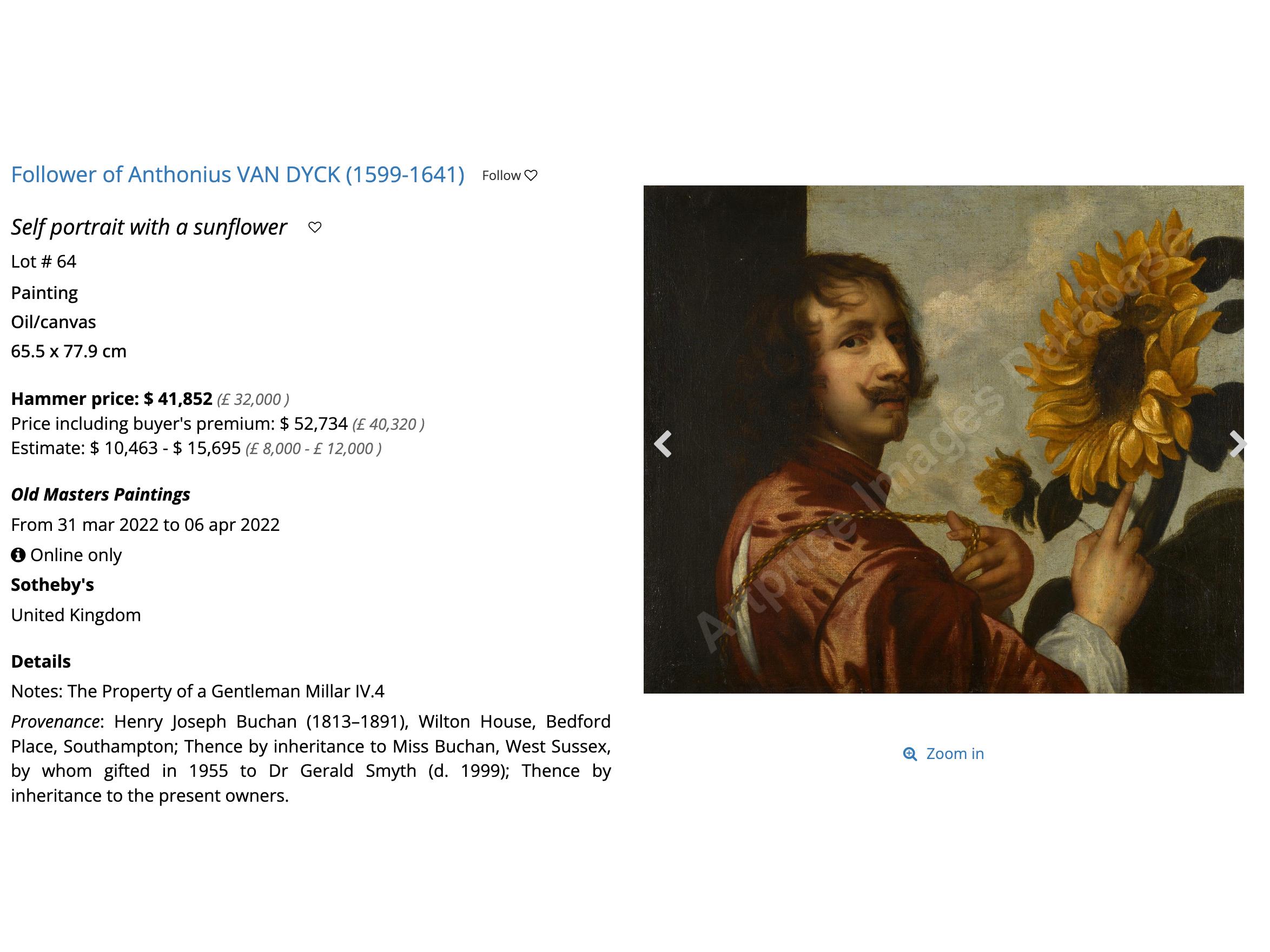 Olio su tela Autoritratto dell'artista Sir Anthony Van Dyck 18° sec. in vendita 1