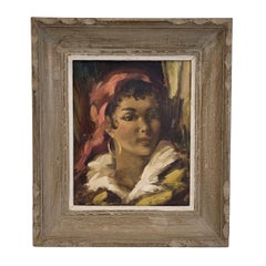 Gypsy Woman Oil on Panel Portrait, Impressionist, Framed, 1940s