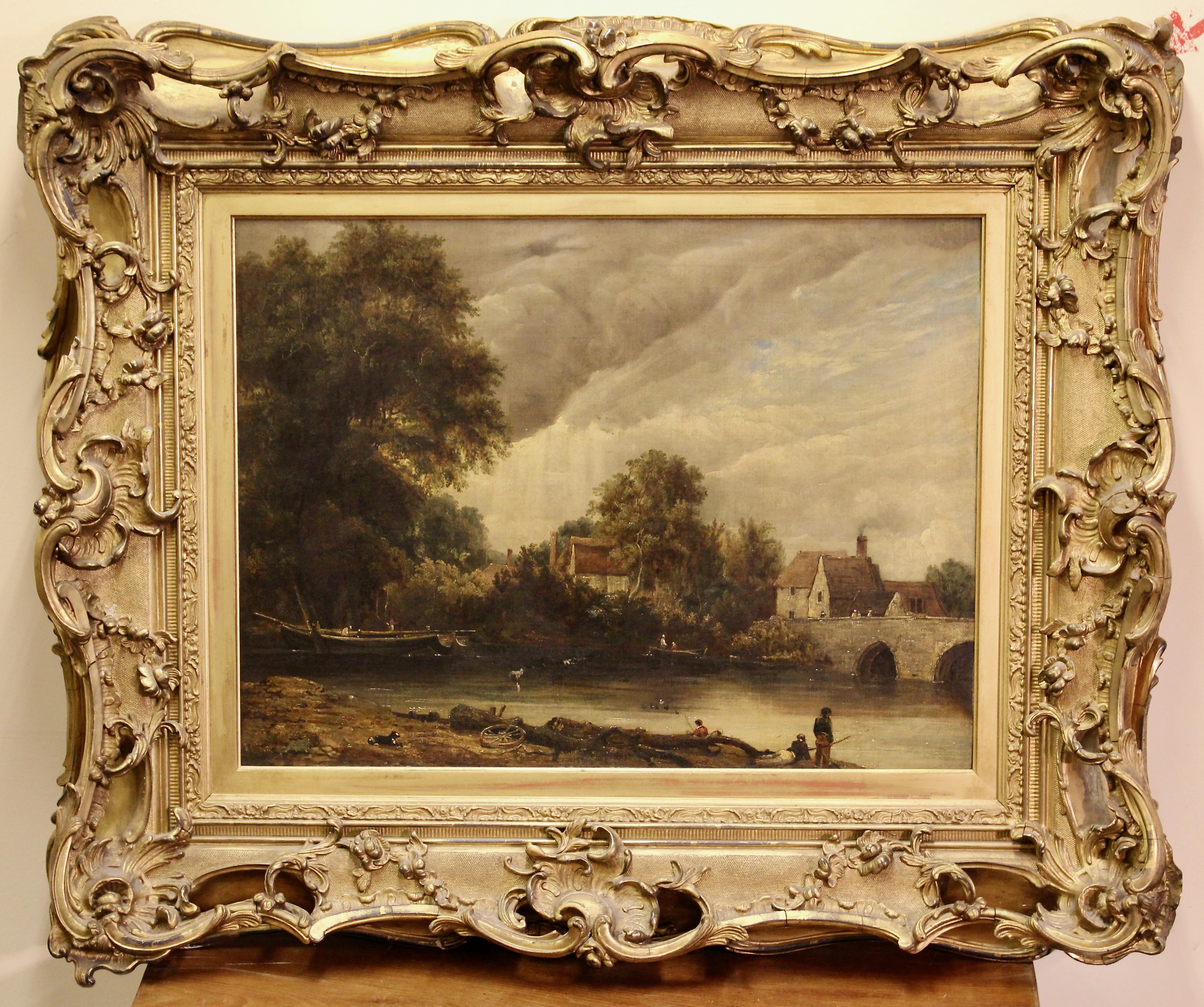 Peinture à l'huile, 19. e siècle. Artiste écossais et britannique. Paysage de chasse. - Marron Landscape Painting par Unknown