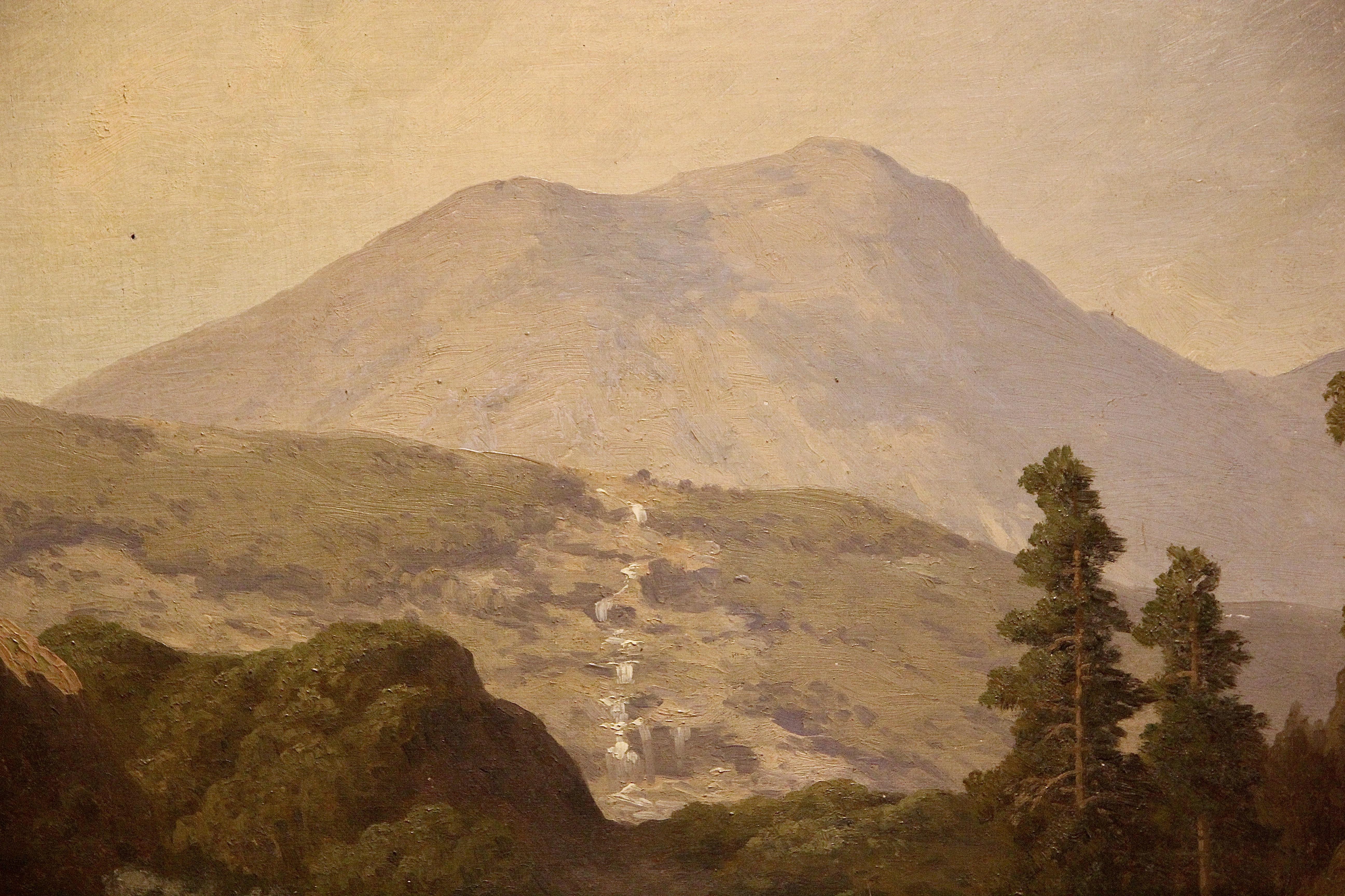 Peinture à l'huile, XIXe siècle, paysage de rivière et de montagne.  en vente 2