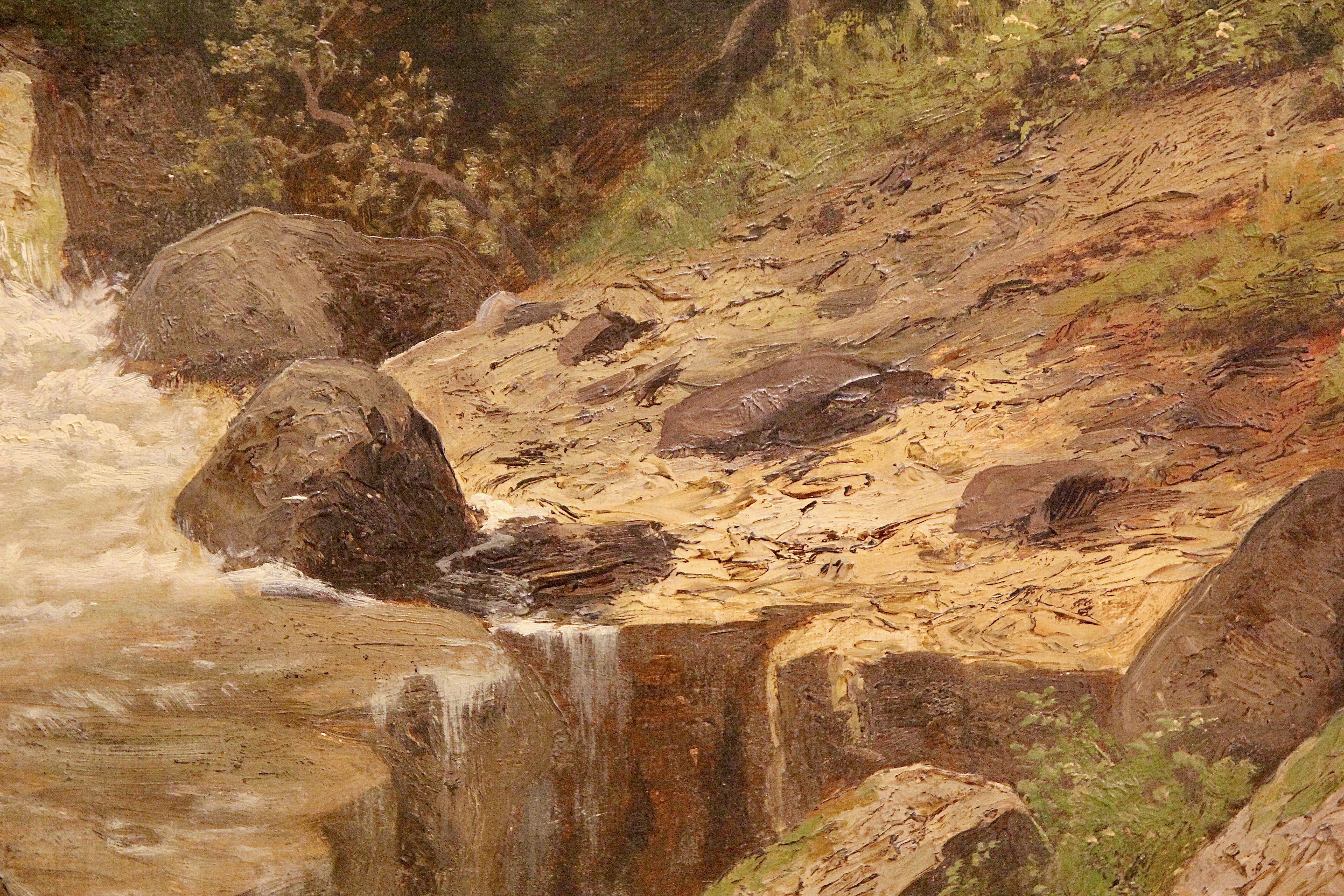 Peinture à l'huile, XIXe siècle, paysage de rivière et de montagne.  en vente 4