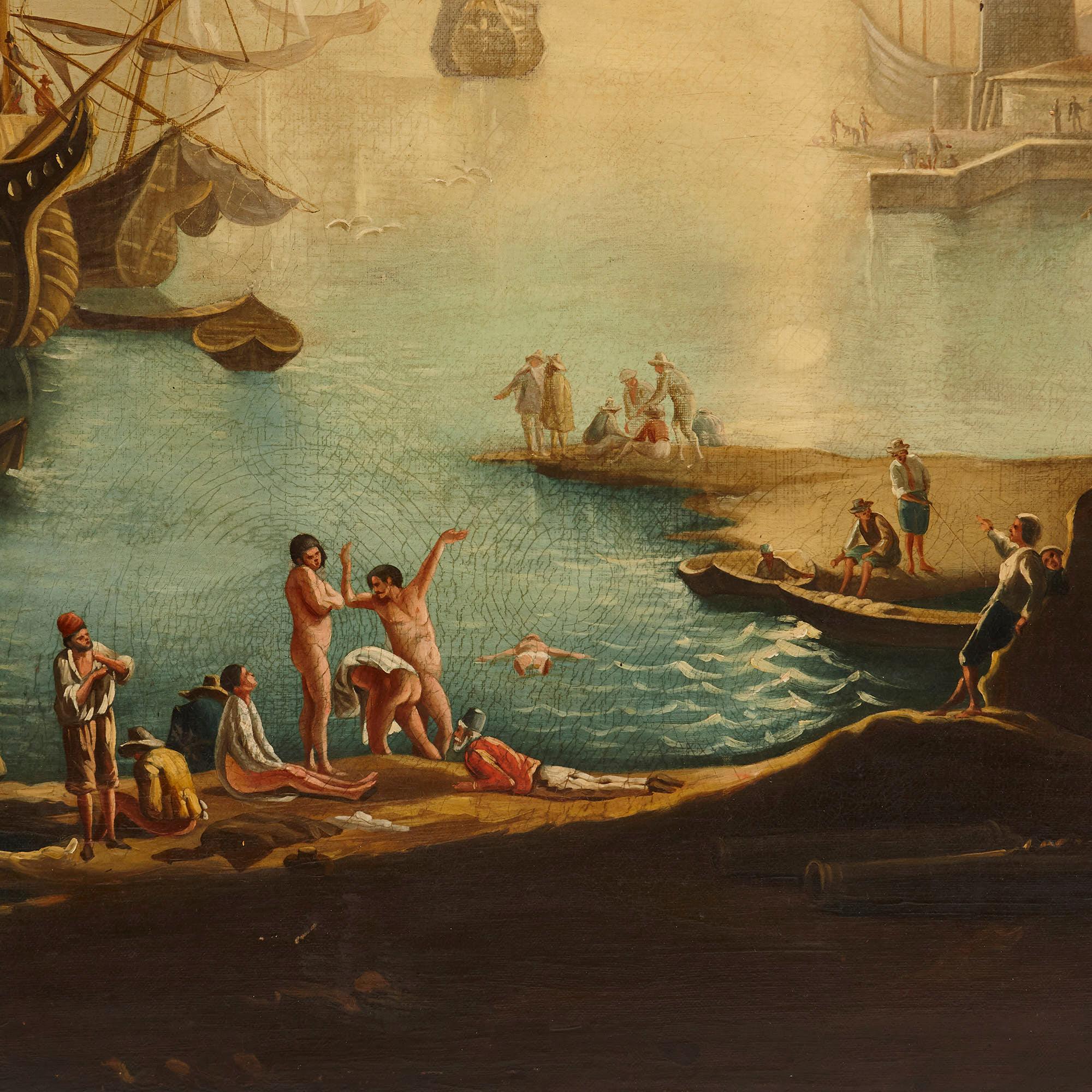 Ölgemälde nach „Marina del Porto“ von Salvator Rosa (Braun), Landscape Painting, von Unknown