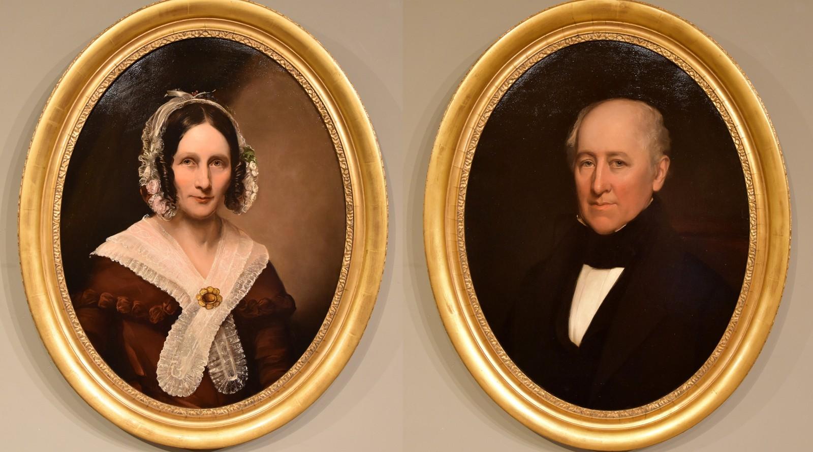 Unknown Portrait Painting - Oil Painting by English School "Portraits of a Lady and Gentleman" 