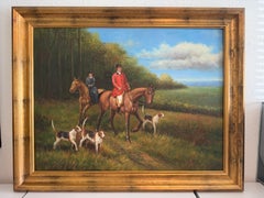 Oil Painting English Fox Hunt Horses Hounds Hunting Scene Landscape Art