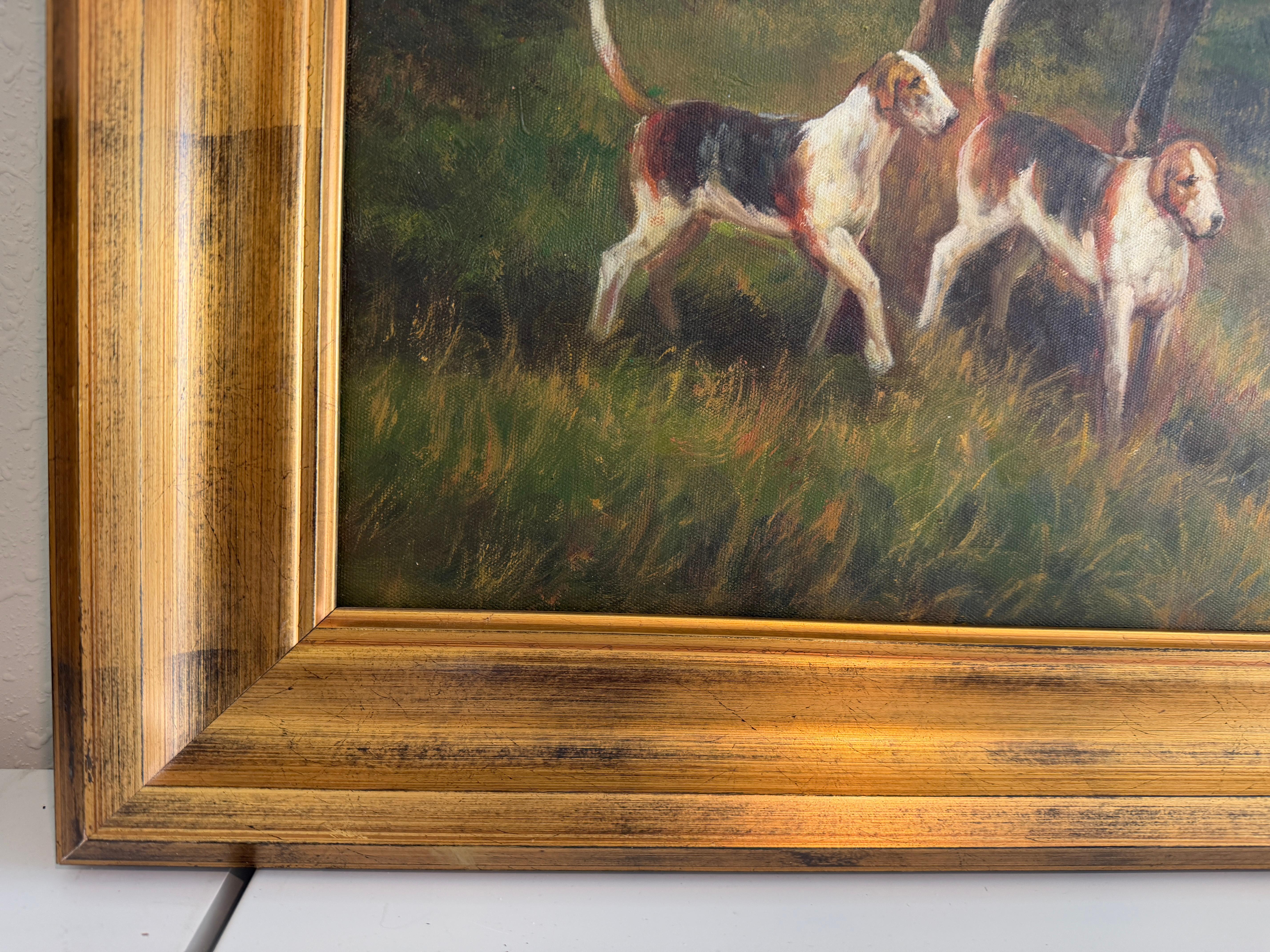 Unknown - Oil Painting English Fox Hunt Horses Hounds Hunting Scene ...