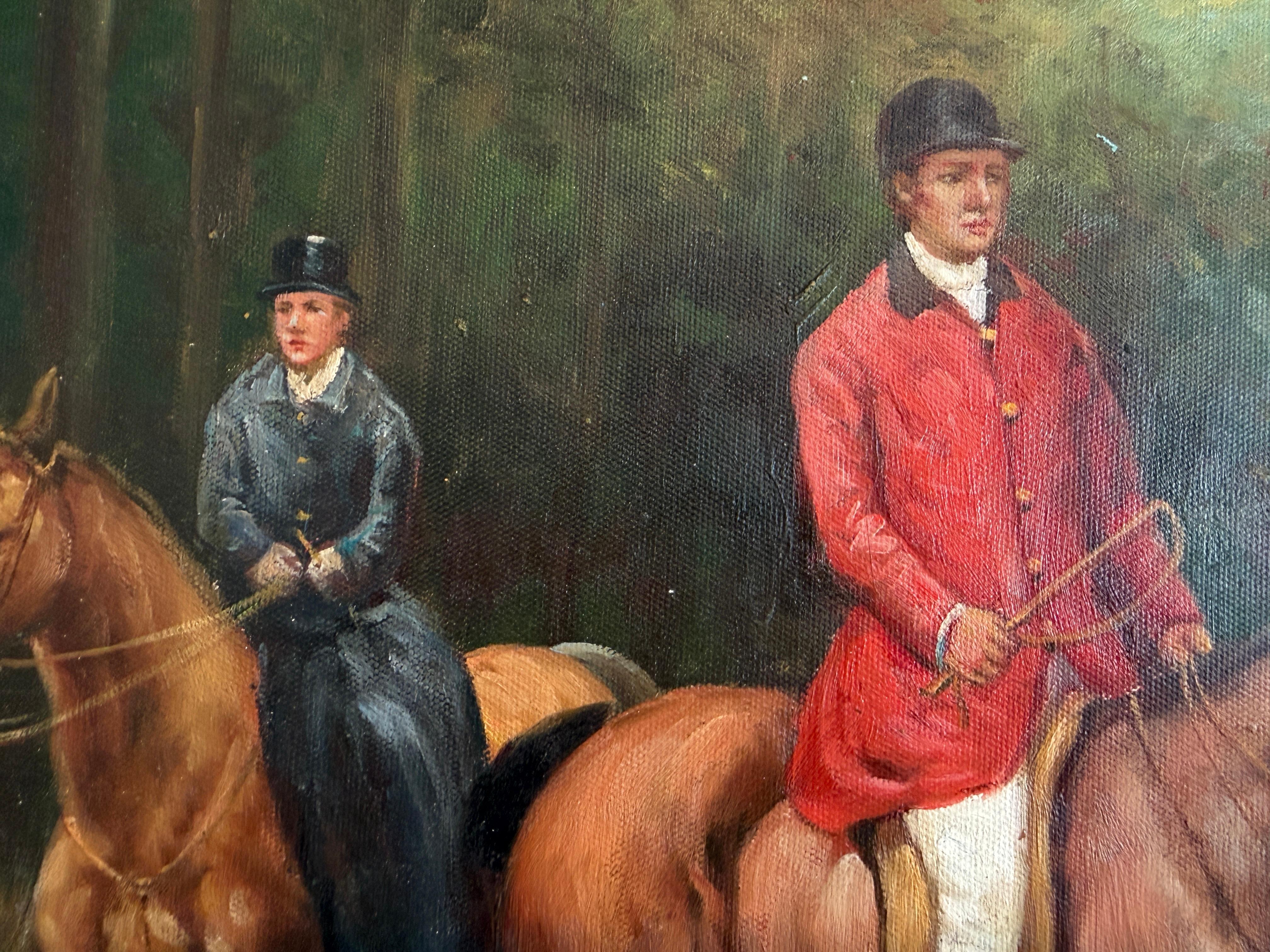 Unknown - Oil Painting English Fox Hunt Horses Hounds Hunting Scene ...