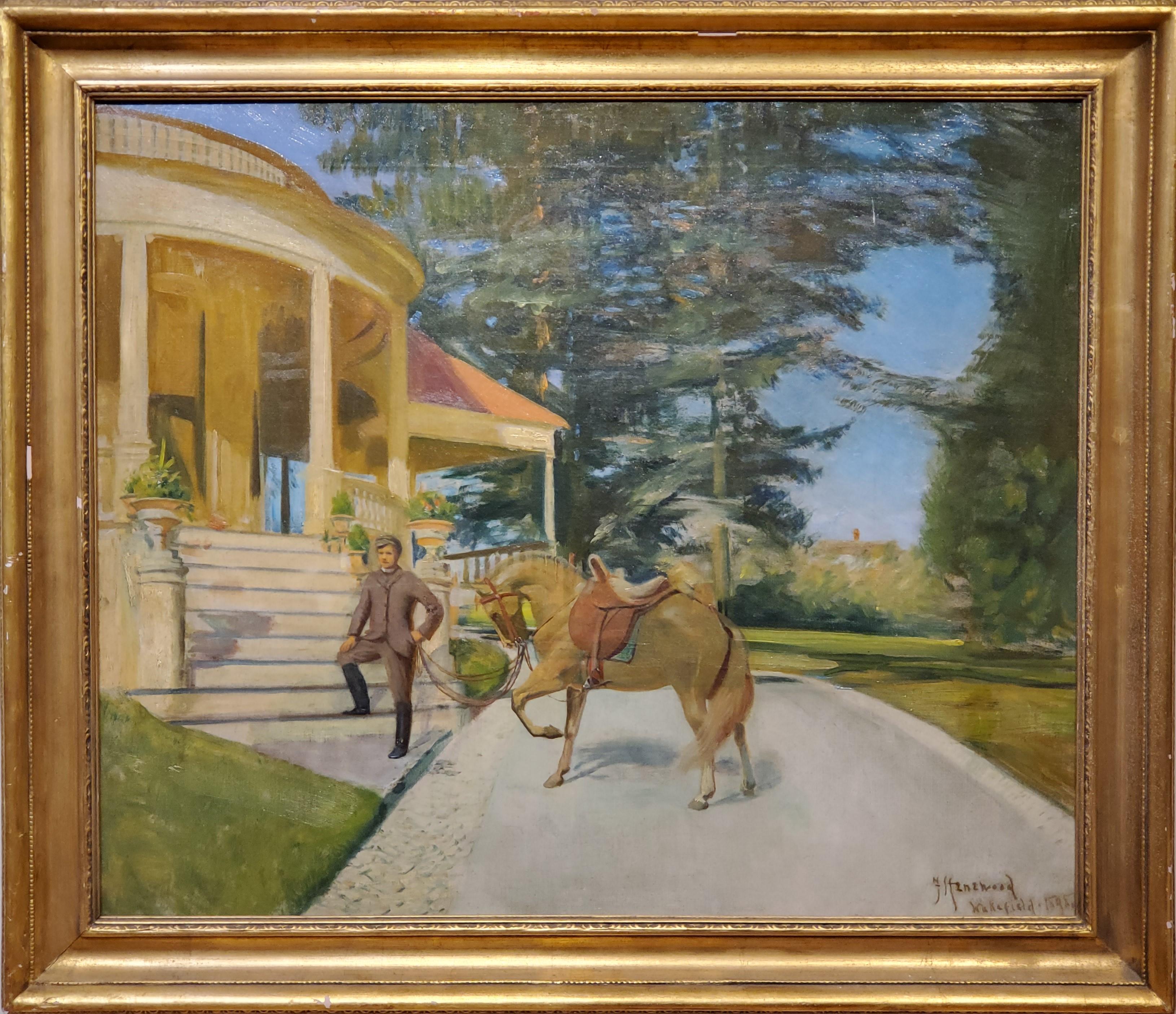 Unknown Landscape Painting - Oil Painting of a Sporting Homestead Signed "????wood" in Wakefield 1895