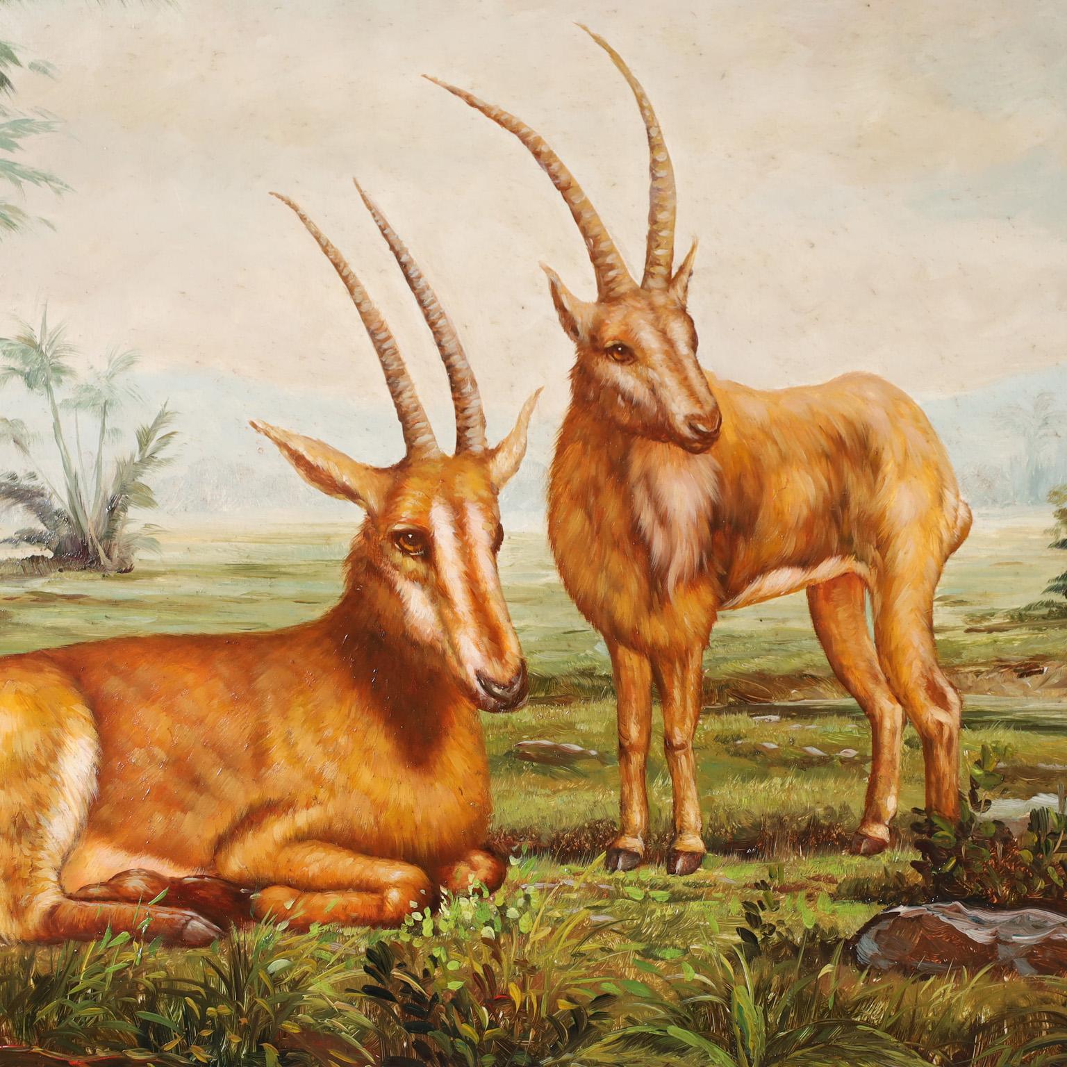 Peinture à l'huile d'antilopes africaines par Maitland-Smith - Painting de Unknown