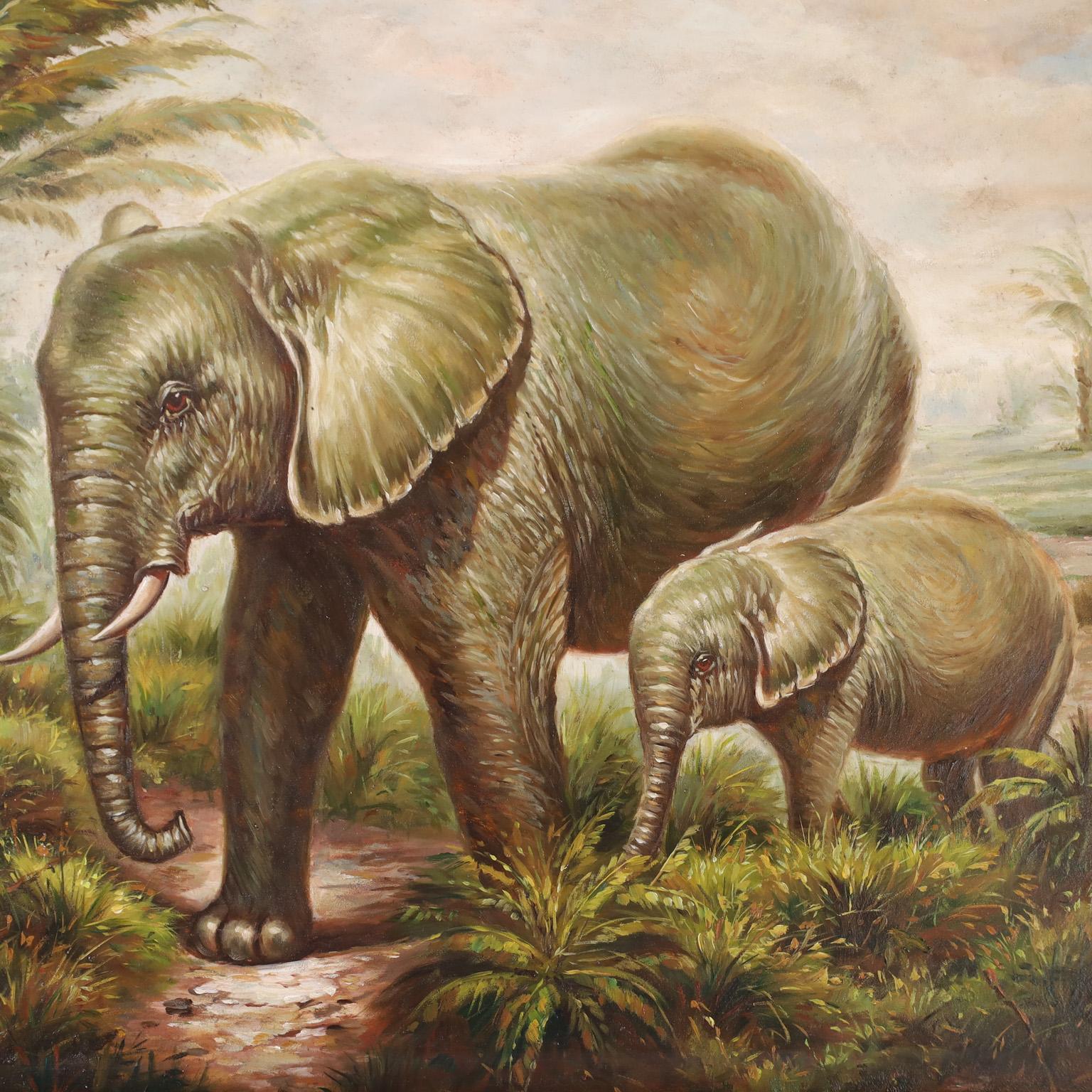 Oil Painting of African Elephants by Maitland-Smith - Brown Animal Painting by Unknown