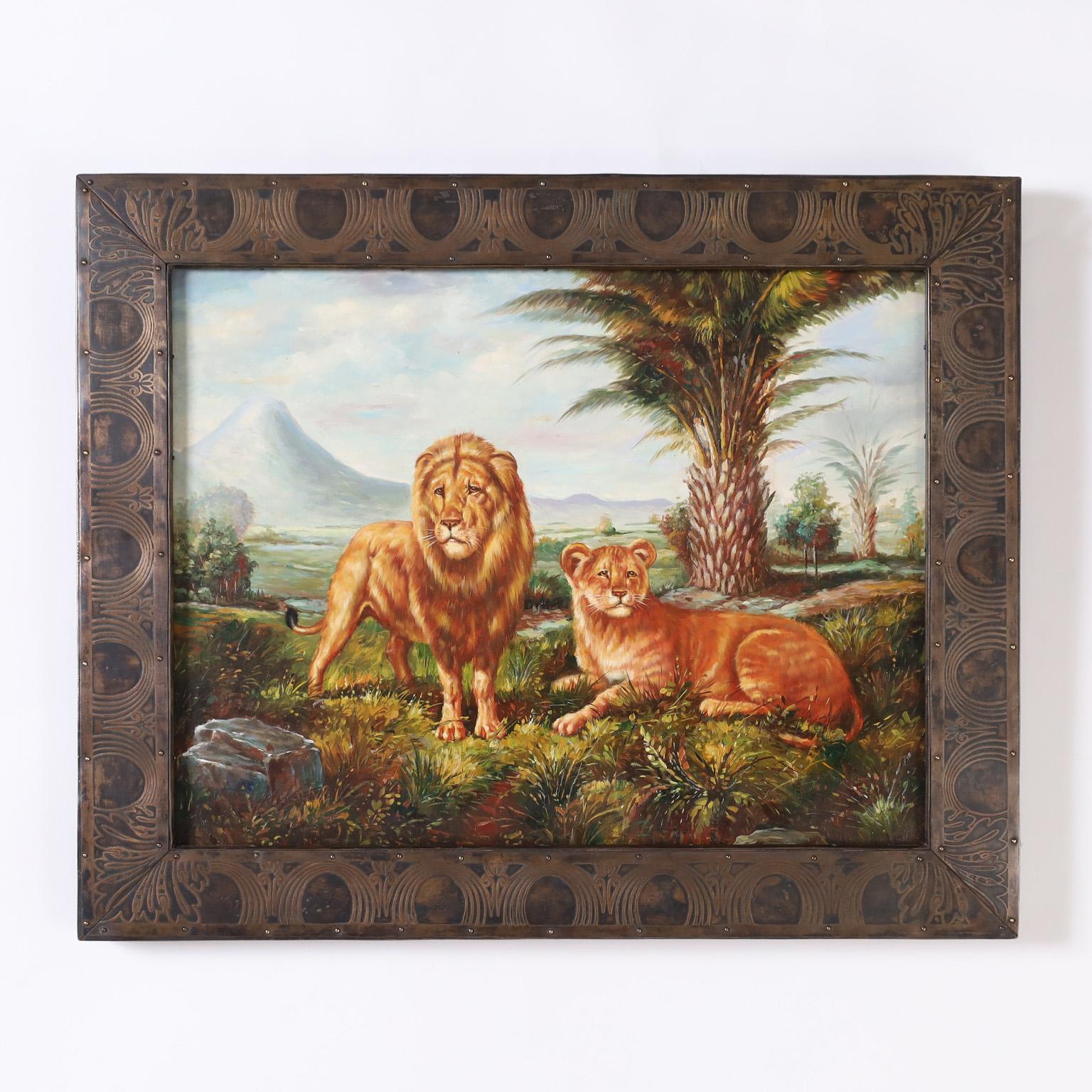 Peinture à l'huile de lions africains par Maitland-Smith