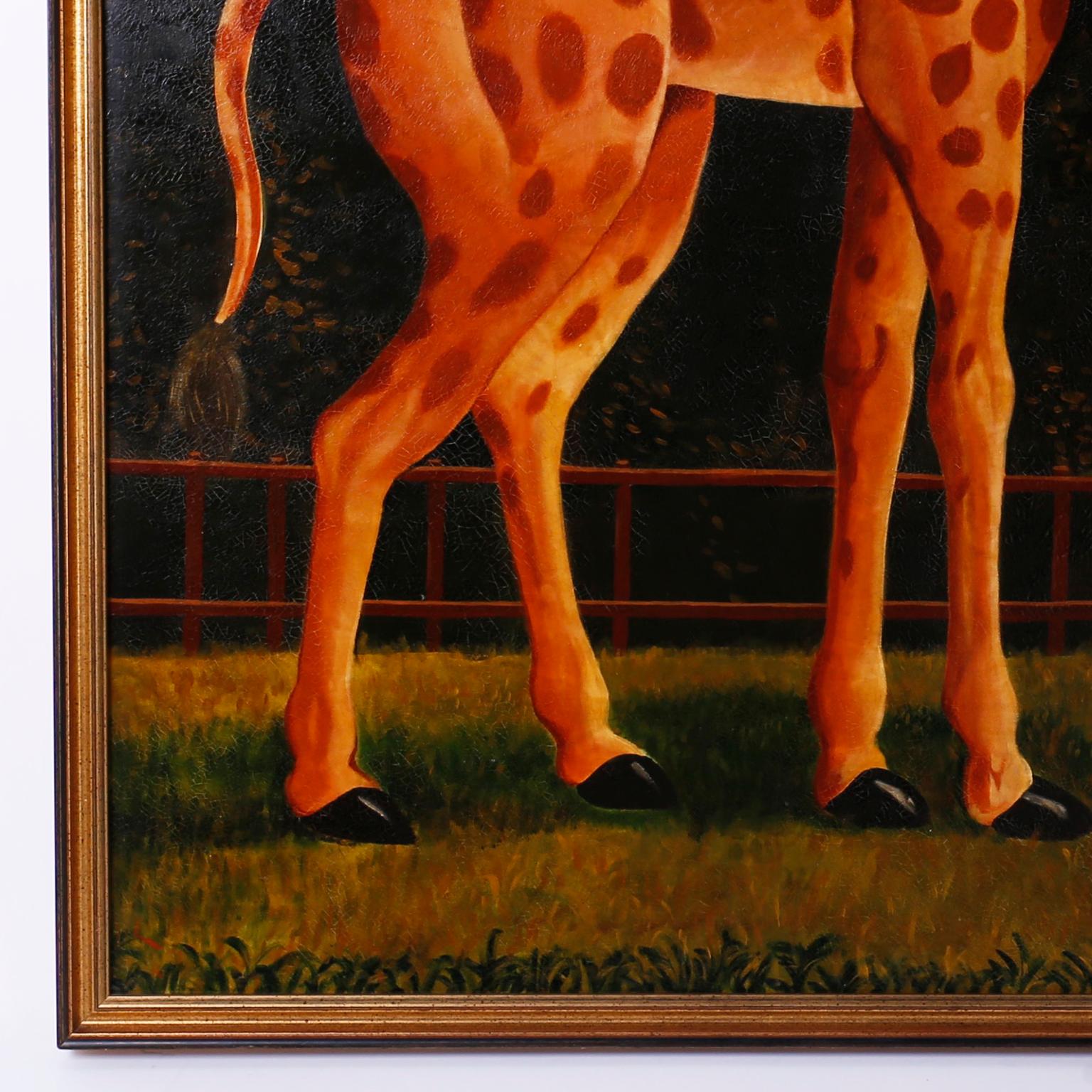Oil Painting on Canvas of a Giraffe by Reginald Baxter - Black Animal Painting by Unknown