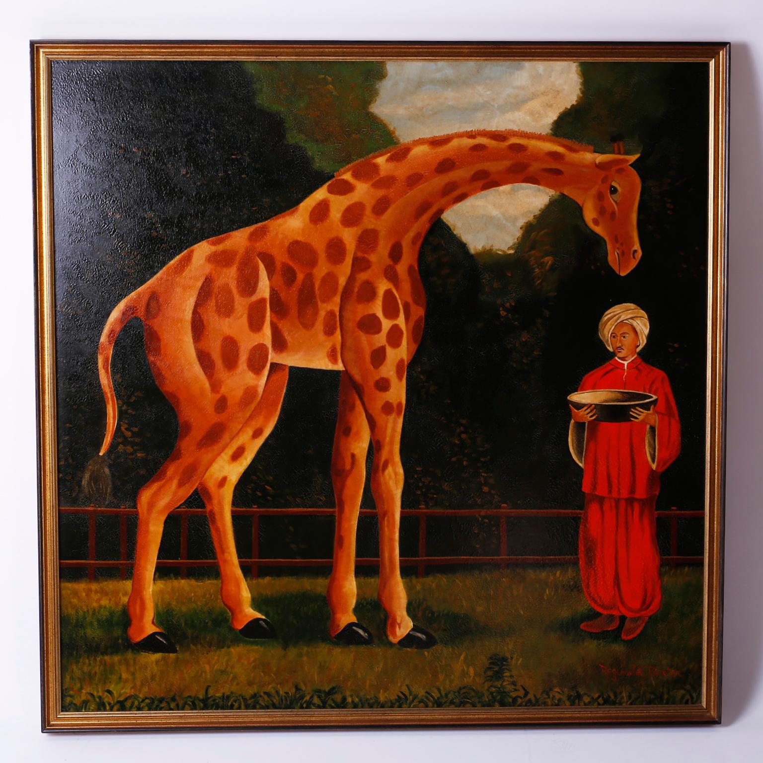 Unknown Animal Painting - Oil Painting on Canvas of a Giraffe by Reginald Baxter