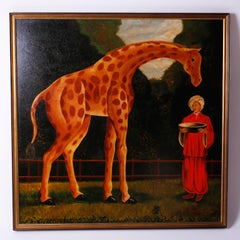 Vintage Oil Painting on Canvas of a Giraffe by Reginald Baxter