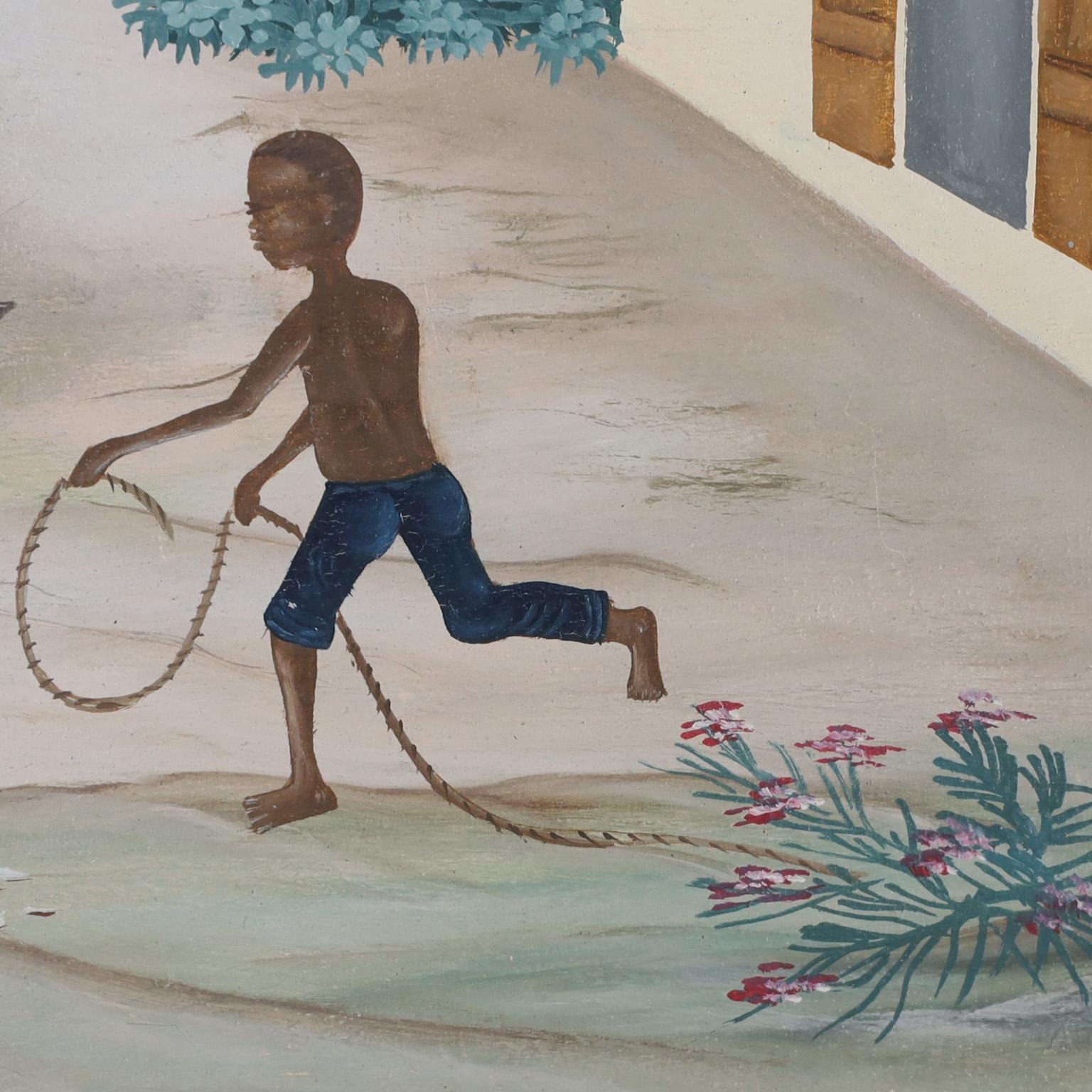 Peinture à l'huile sur toile d'un village haïtien par Edouard Tran en vente 2