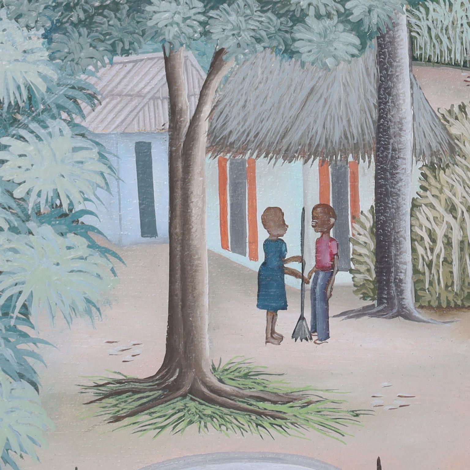 Peinture à l'huile sur toile d'un village haïtien par Edouard Tran en vente 5