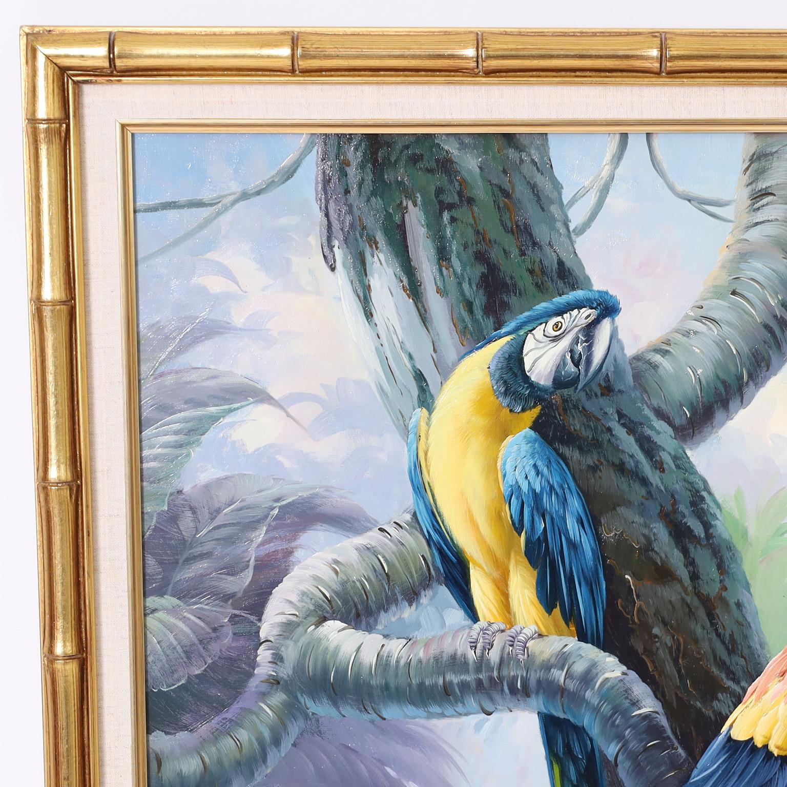 Oil Painting on Canvas of Parrots For Sale 1