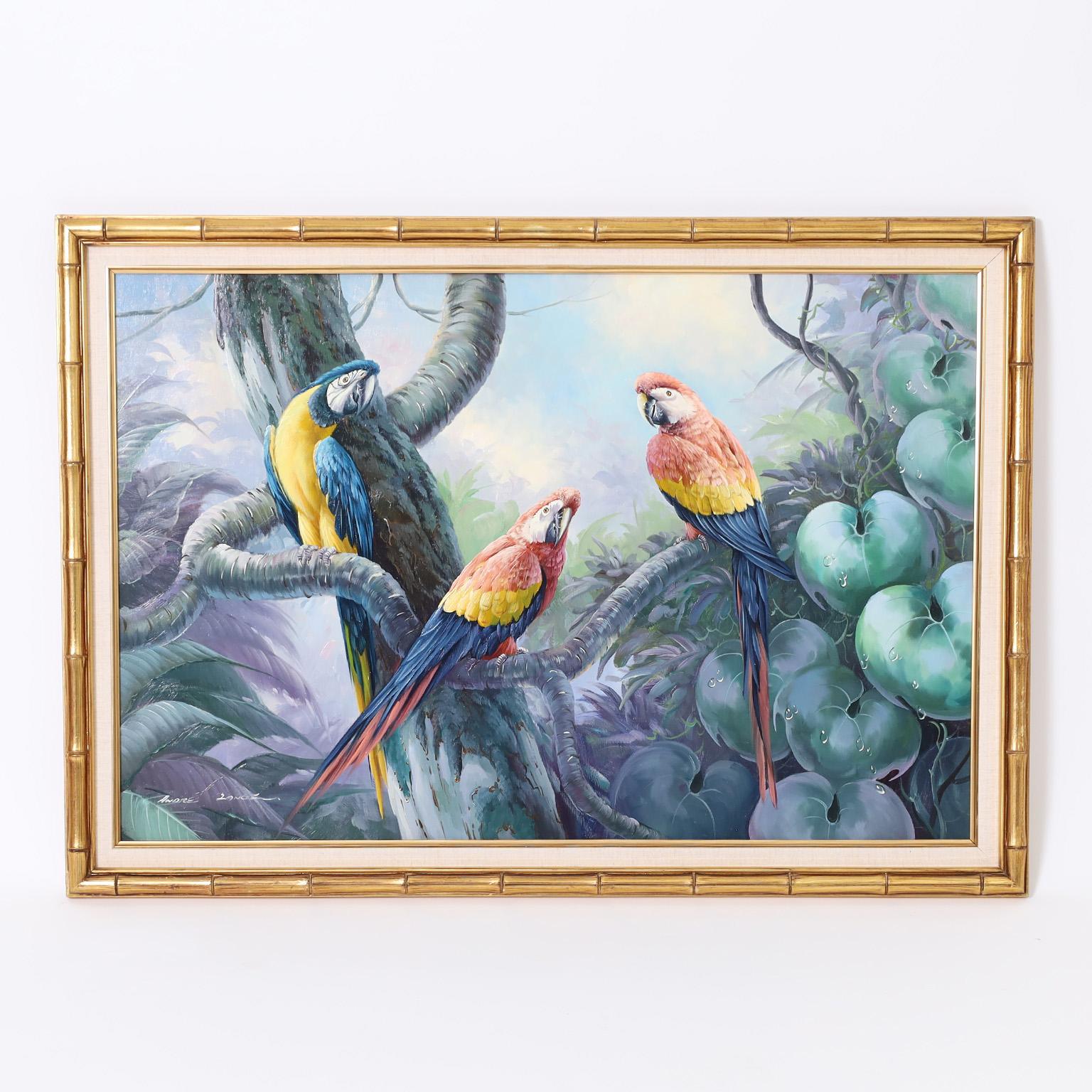 Unknown Animal Painting - Oil Painting on Canvas of Parrots