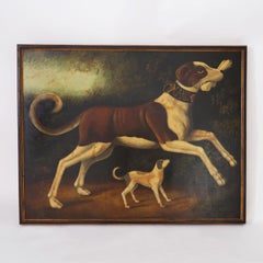 Oil Painting on Canvas of Two Dogs Playing