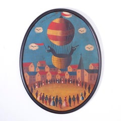 Peinture à l'huile sur étain d'un ballon d'air de Jean Carrau