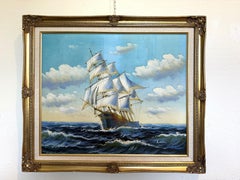 Oil Painting Sailing Ship Seascape Signed Maritime Art Ocean Waves Nautical