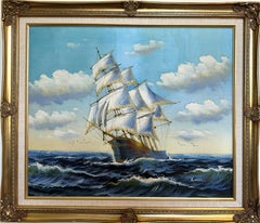 Oil Painting Sailing Ship Seascape Signed Maritime Art Ocean Waves Nautical