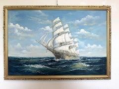 Oil Painting Tall Ship Seascape Maritime Art Sailing Ship Ocean Waves Signed