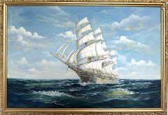 Oil Painting Tall Ship Seascape Maritime Art Sailing Ship Ocean Waves Signed