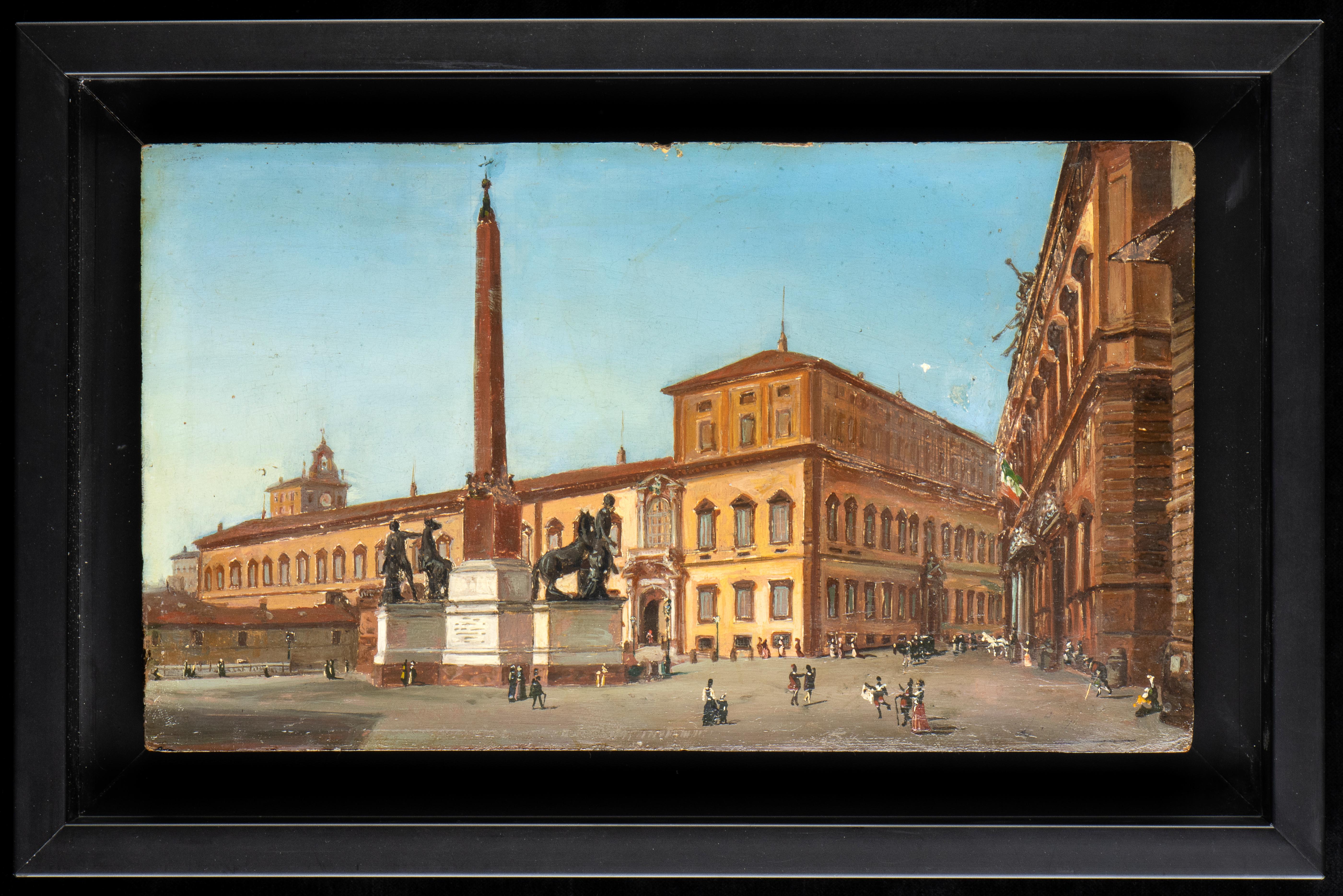 Unknown Landscape Painting - Oil Painting View Of Rome Palazzo Del Quirinale Rome 19th Century Grand Tour 