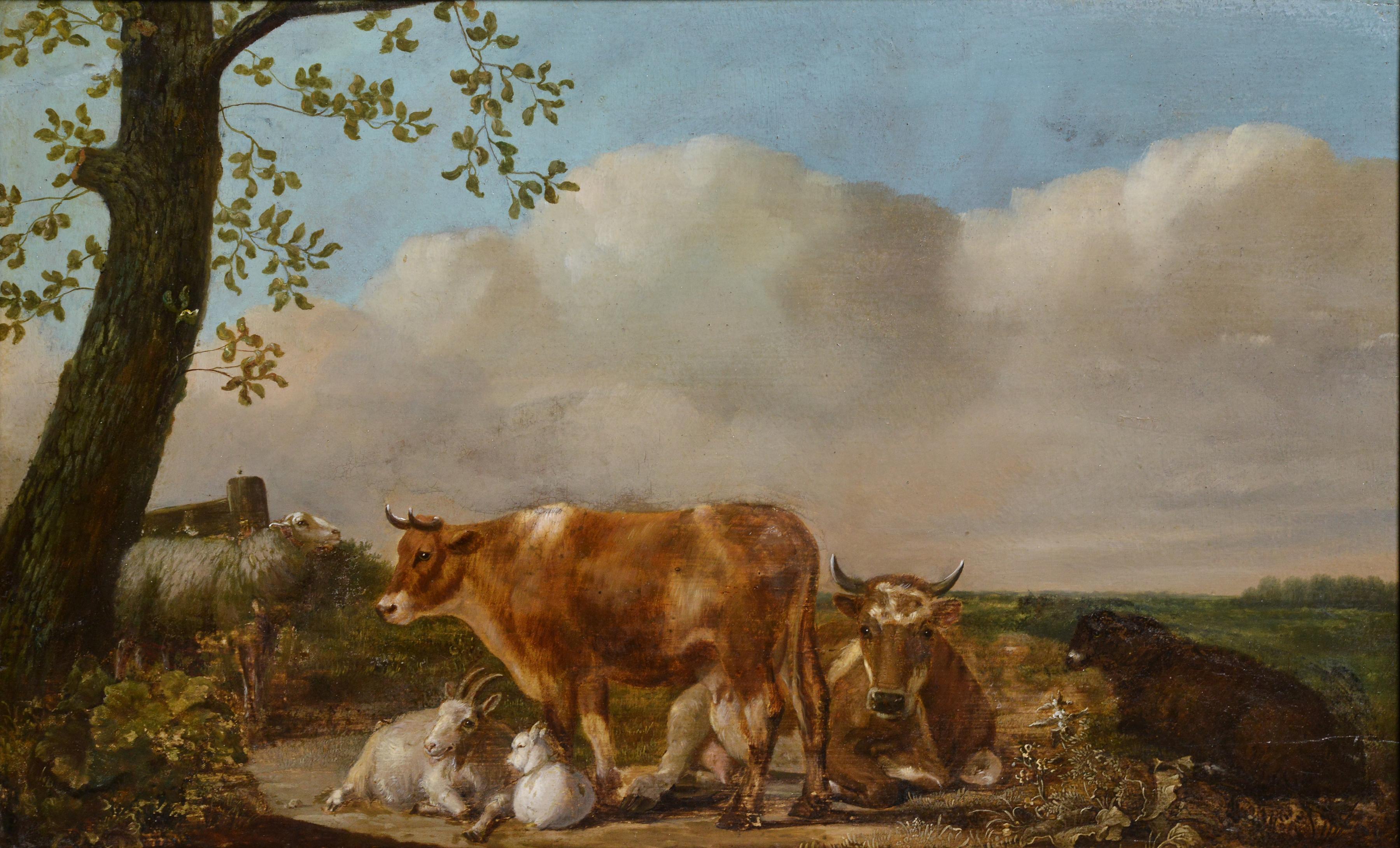 Antiguo paisaje pastoral barroco Pintura al óleo del siglo XVII del maestro holandés - Painting de Unknown