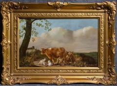 Antiguo paisaje pastoral barroco Pintura al óleo del siglo XVII del maestro holandés
