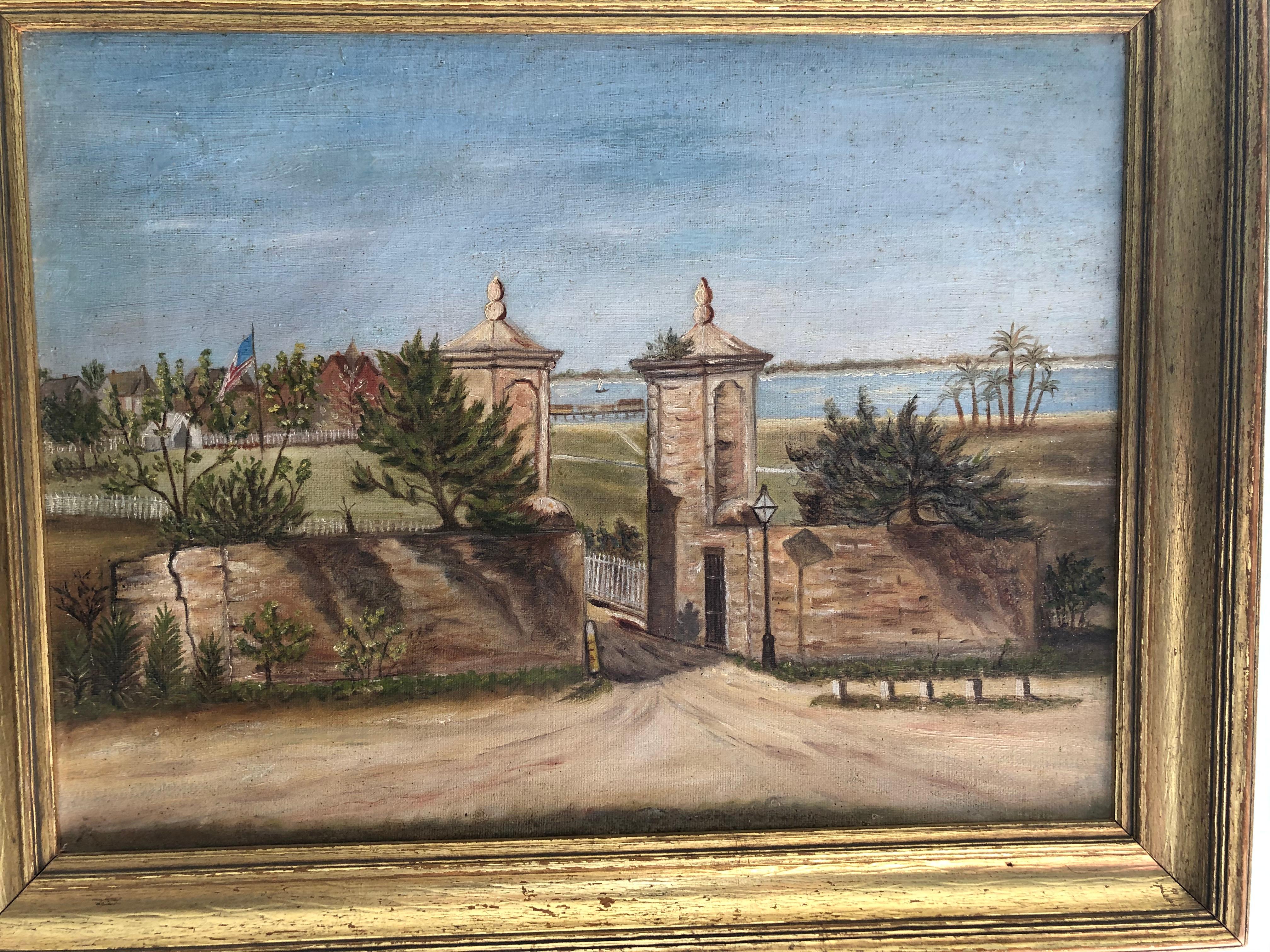 Unknown Landscape Painting - Old Florida The Gates of St Augustine