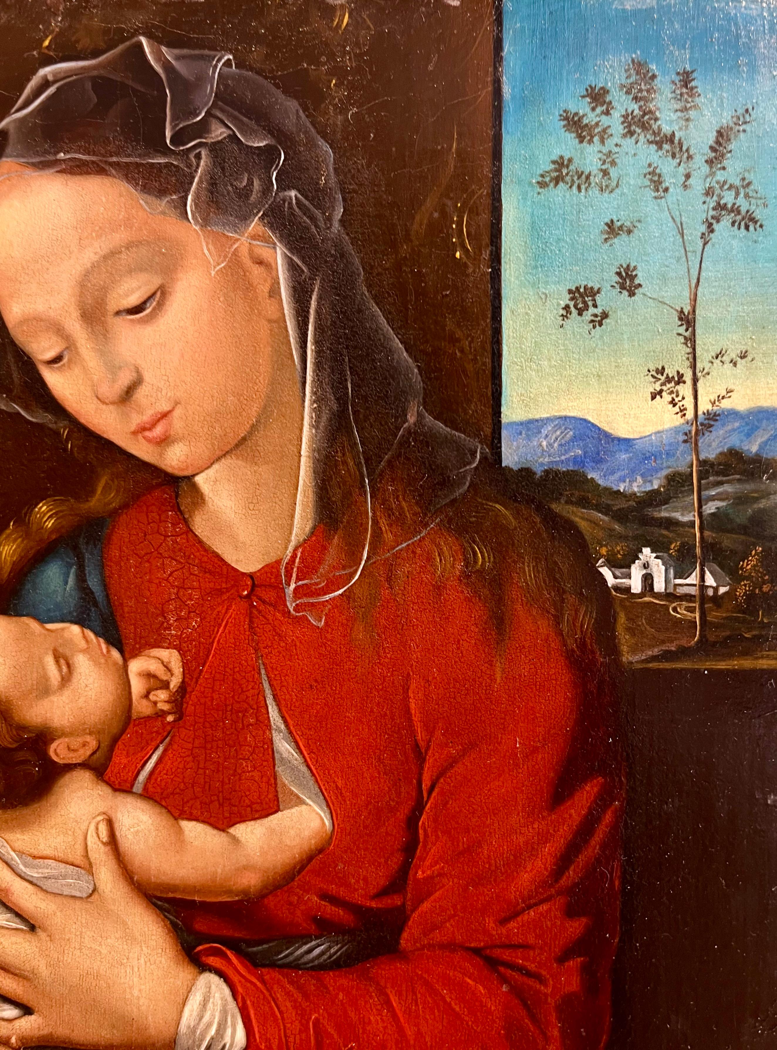 Antico Maestro di Madonna & Child - Portrait Painting Marrone di Unknown