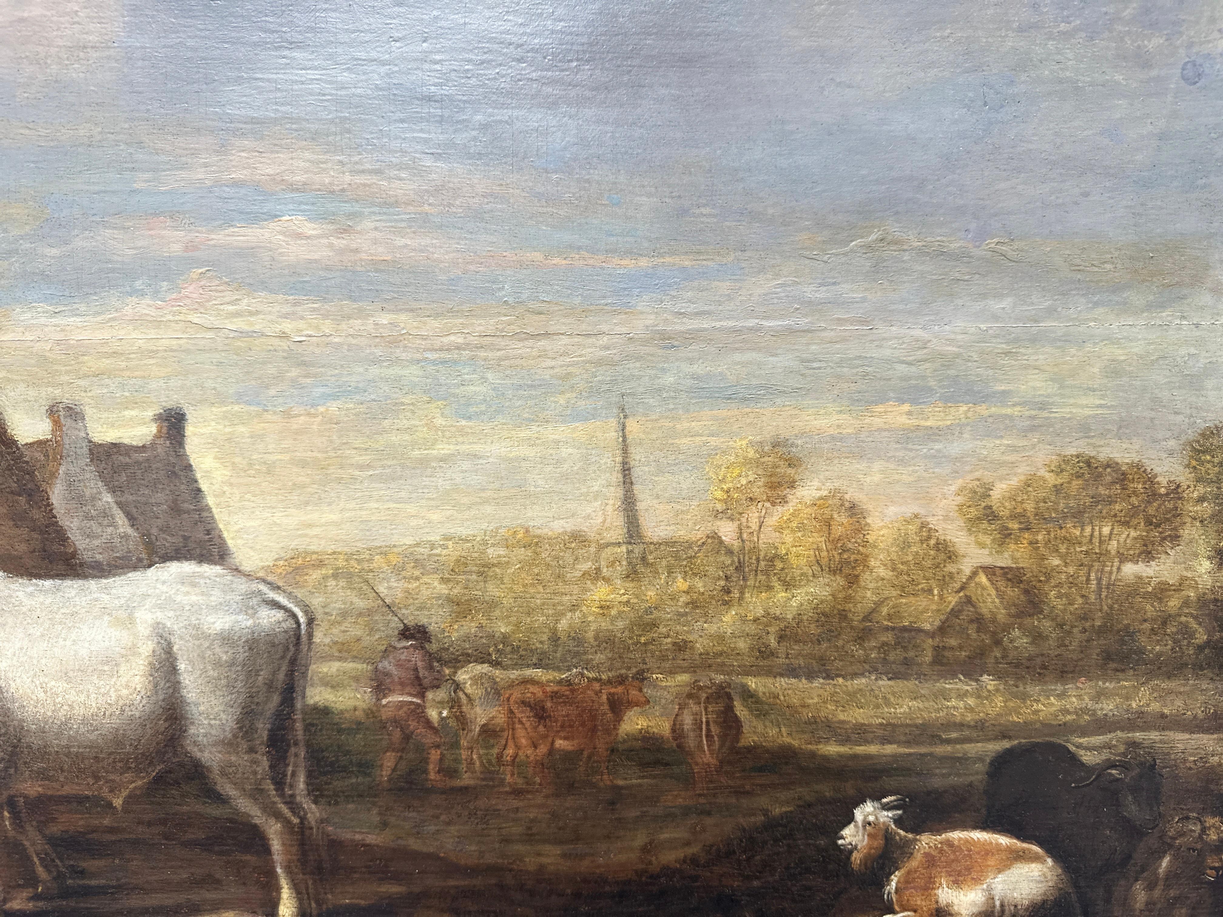 Ancien Maître Huile sur Bois 17ème Siècle Pays-Bas Flamands Wood - Gris Landscape Painting par Unknown