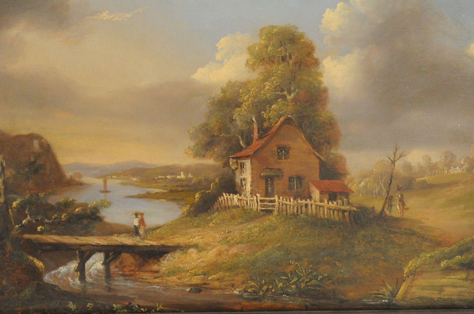 Unknown Landscape Painting - Old Master painting around 1750. River landscape with house and bridge