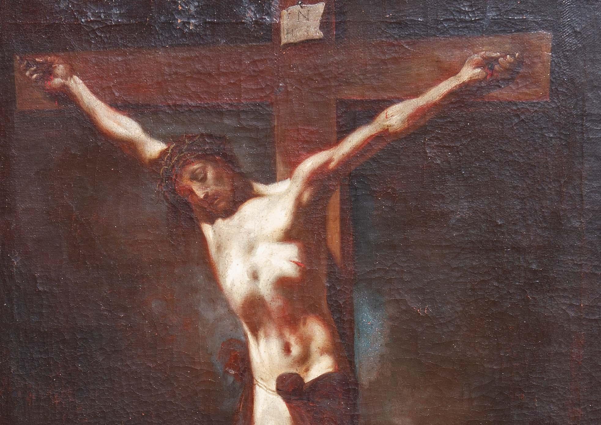Italienisches Gemälde eines alten Meisters von Christus, 17./18. Jahrhundert  (Schwarz), Figurative Painting, von Unknown
