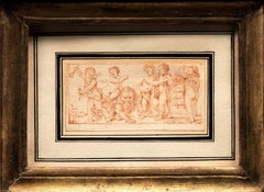 Old Masters Sanguine Drawing of Putti and a Lion, 18th century