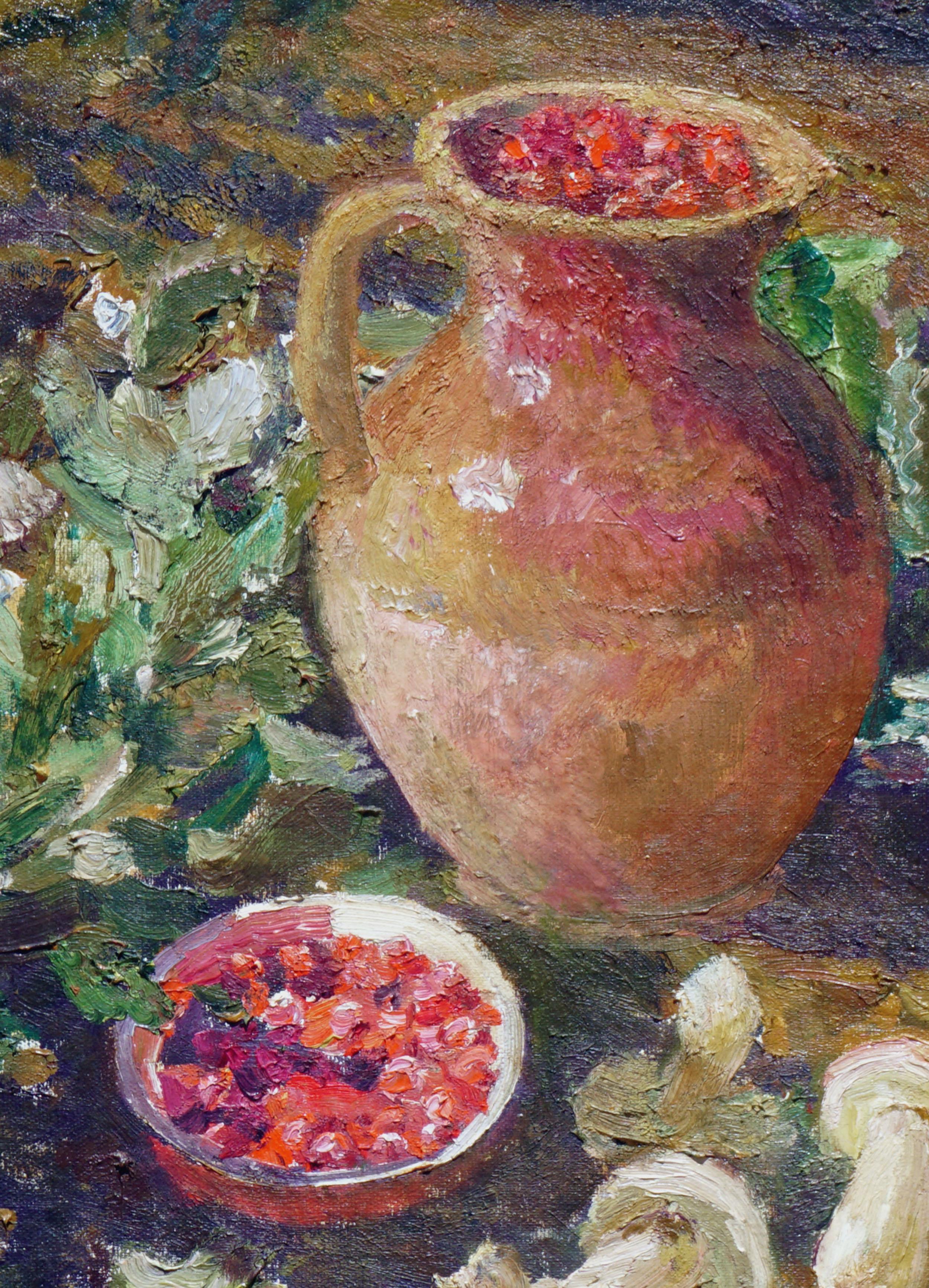 Forager's Harvest – Stillleben aus der Mitte des Jahrhunderts mit Beeren und Pilzkorb – Painting von Unknown