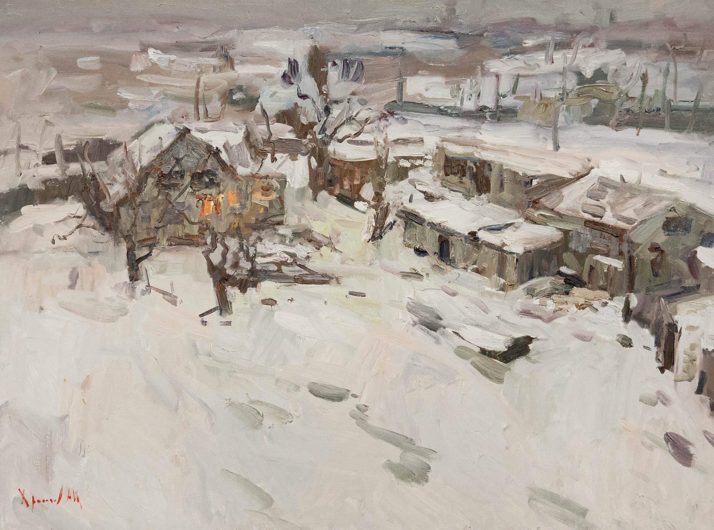 Oleksandr Khrapachov (nato nel 1981) - 2010 Olio, Sotto la neve - Painting di Unknown