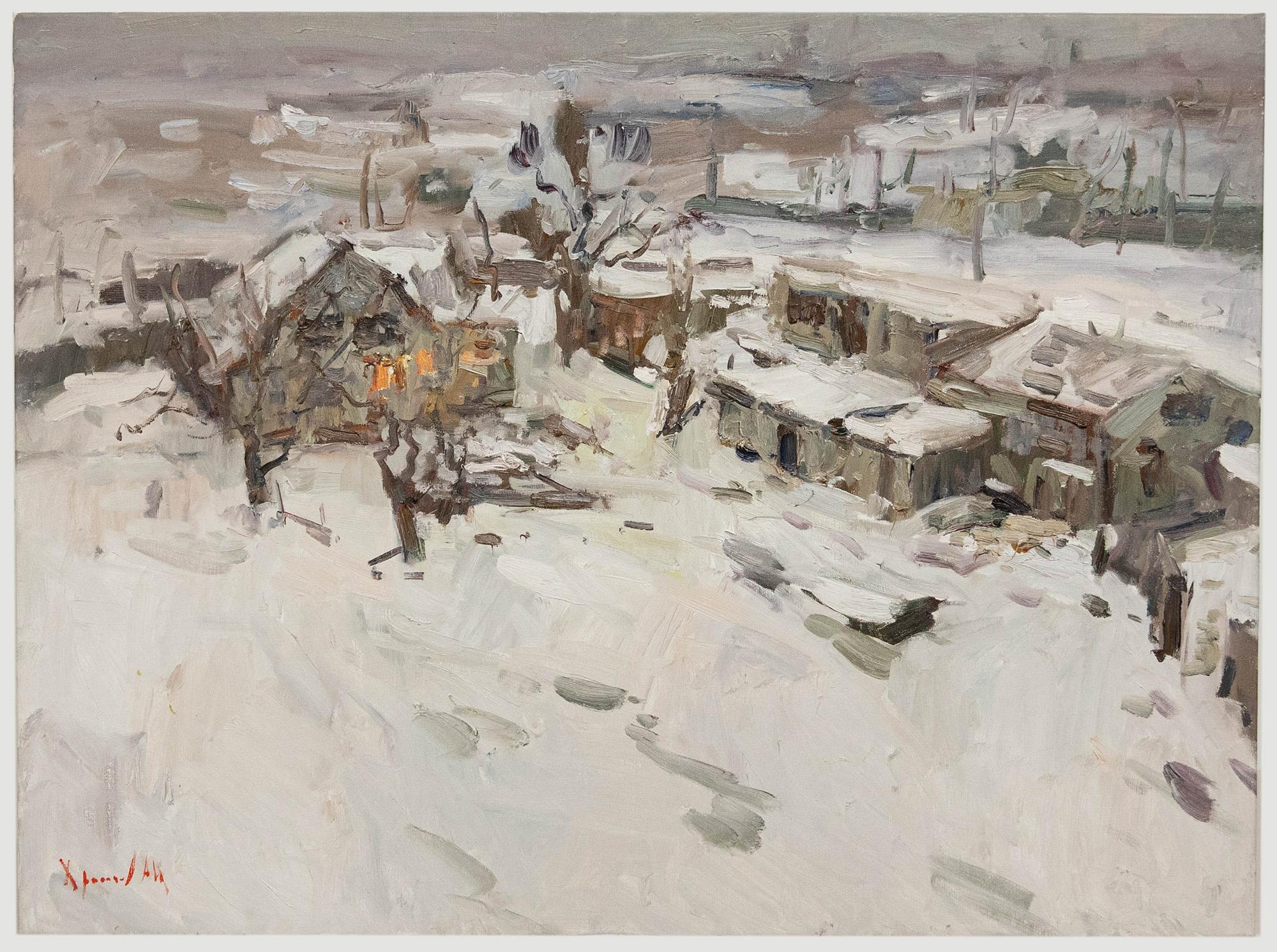 Landscape Painting di Unknown - Oleksandr Khrapachov (nato nel 1981) - 2010 Olio, Sotto la neve