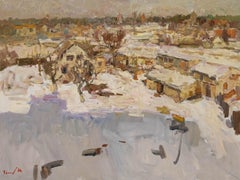 Oleksandr Khrapachov (b.1981) - Contemporary Oil, Snow on the lakeside Town