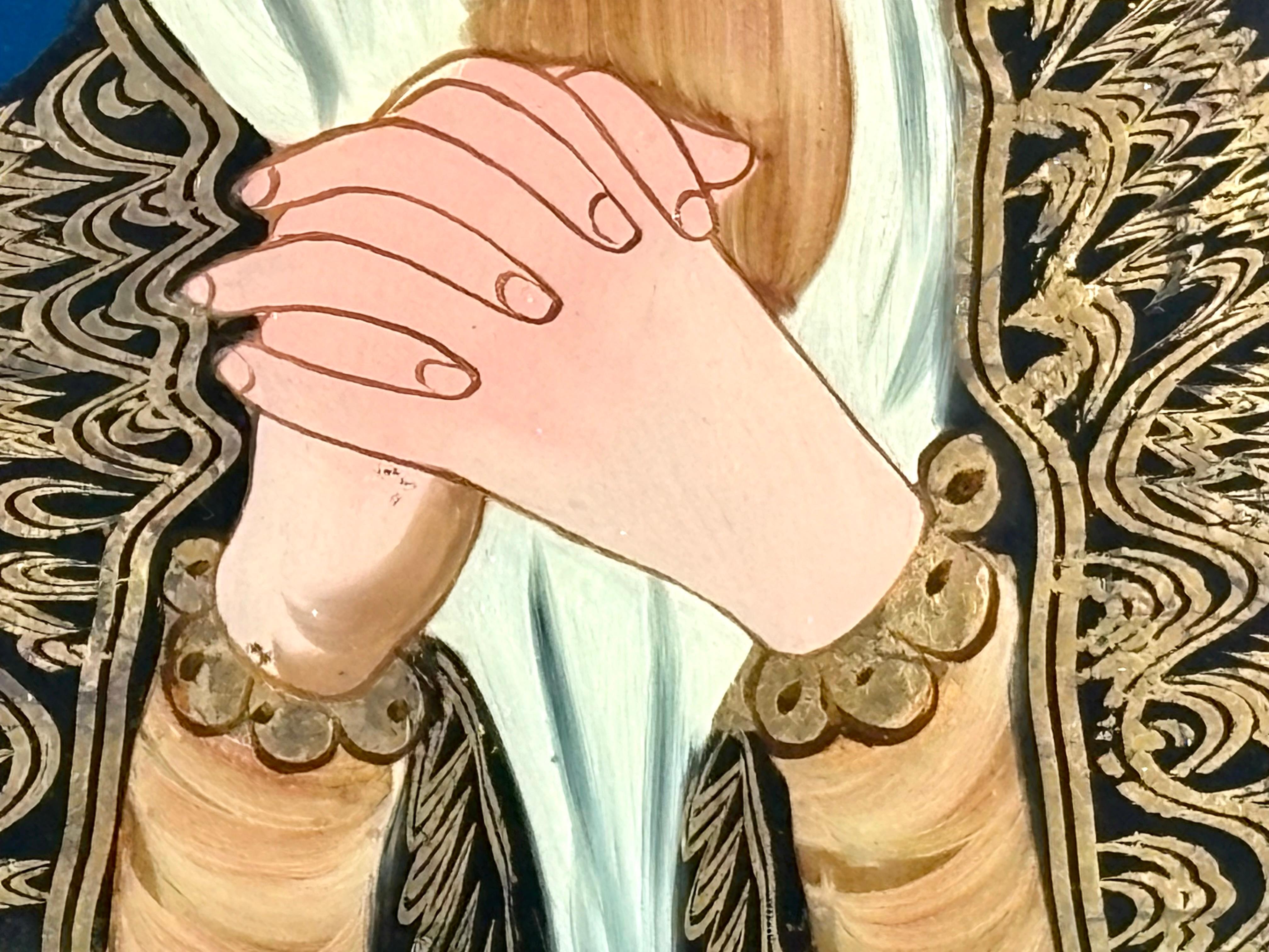 Óleo bajo cristal - Virgen Dolorosa - Arte popular (XIX) For Sale 1