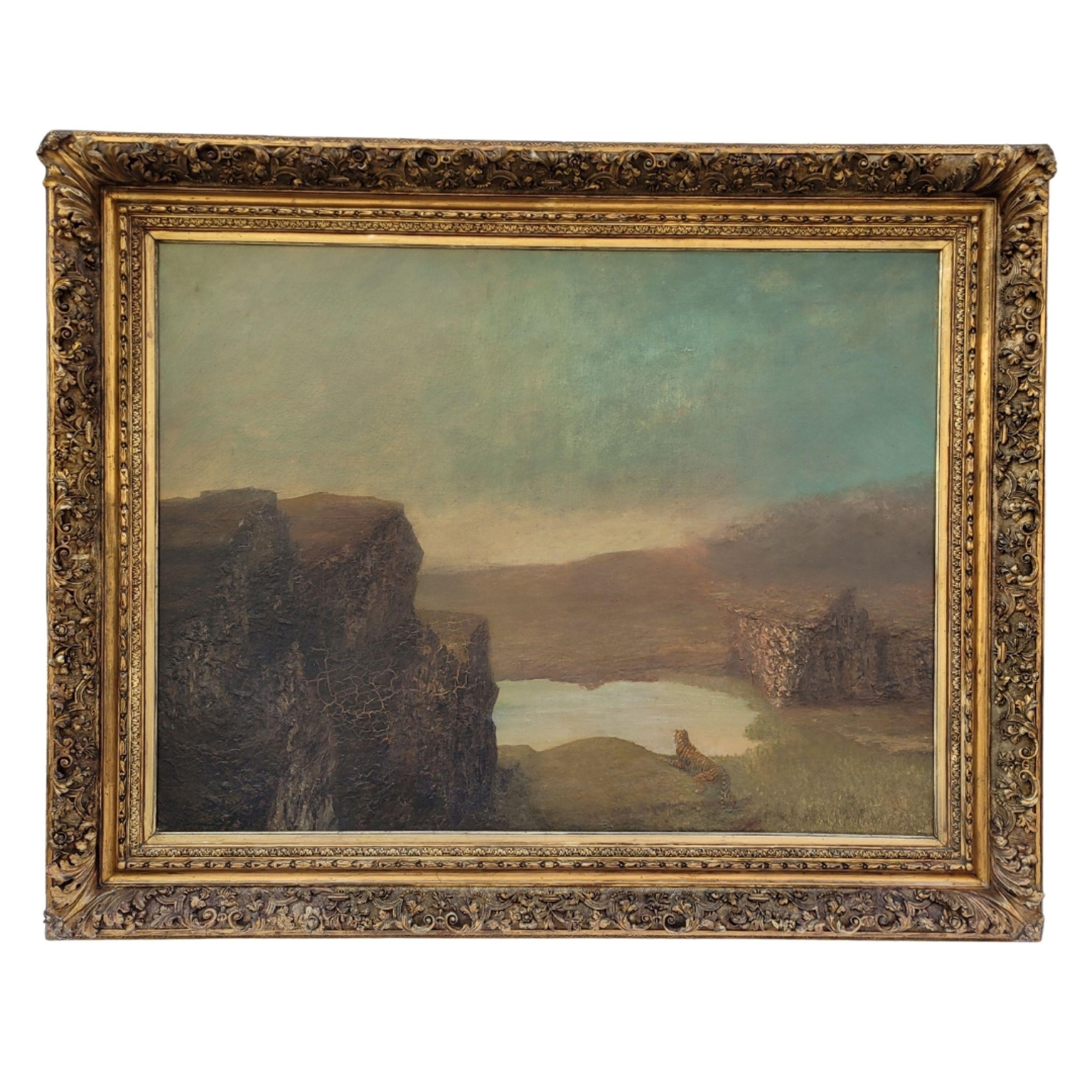 Oil on canvas English Romanticism Landscape with Tiger en vente 5